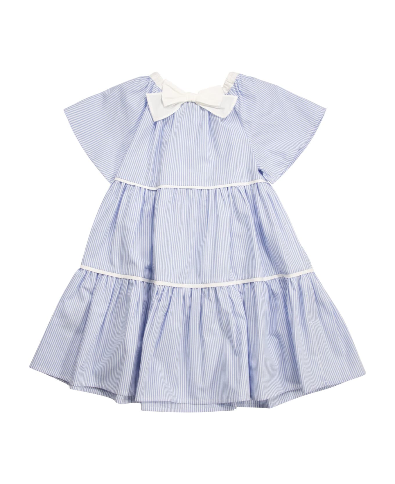 Il Gufo Flounced Cotton Dress - Light Blue