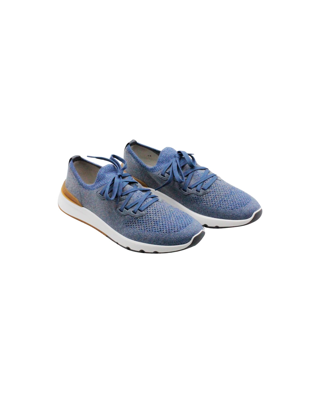 Brunello Cucinelli Slip-on Sneakers In Knitted Fabric With Melange Effect And Contrasting Color Sole - Light Blu
