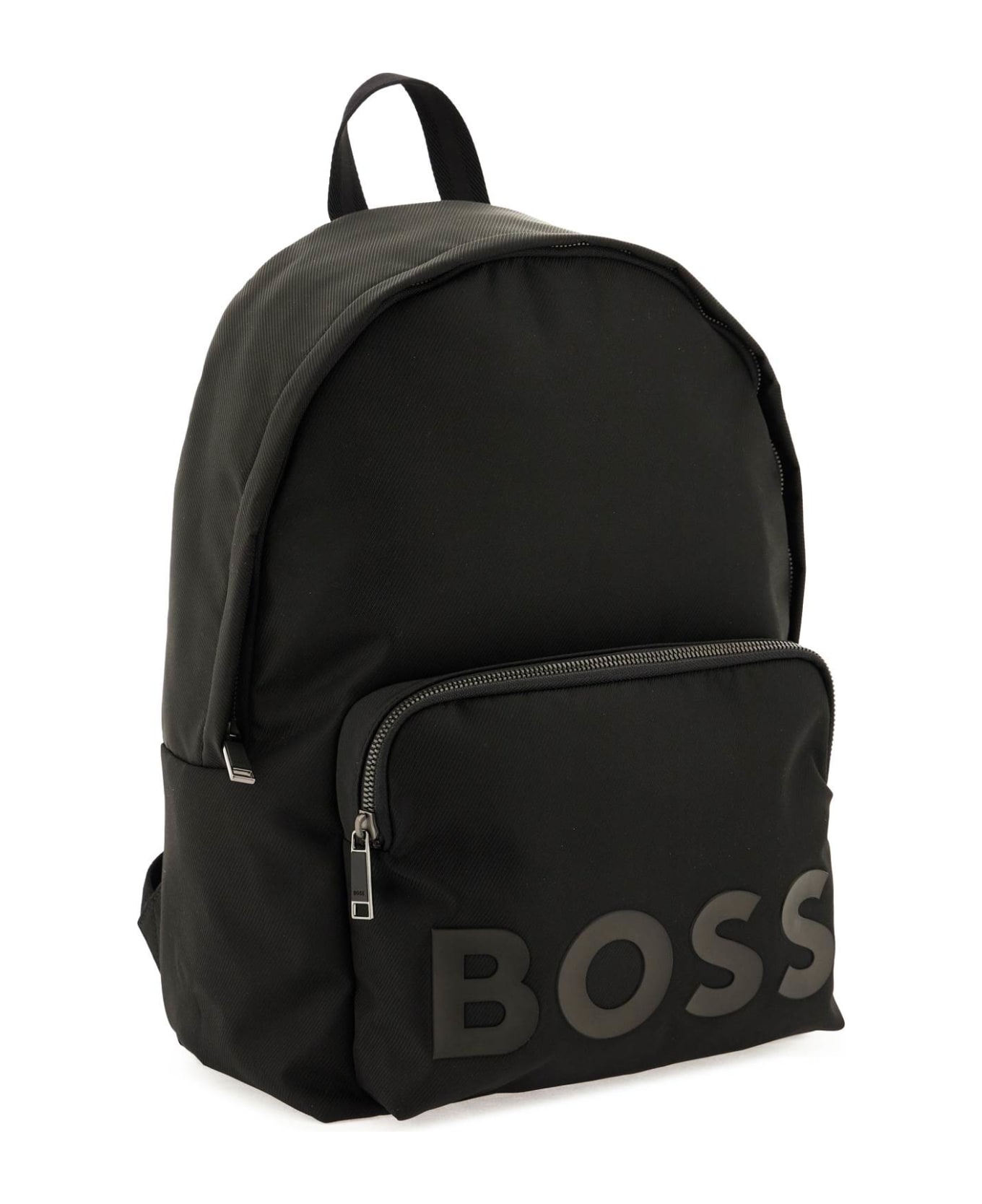 Hugo Boss Recycled Fabric Backpack With Rubber Logo - BLACK (Black)