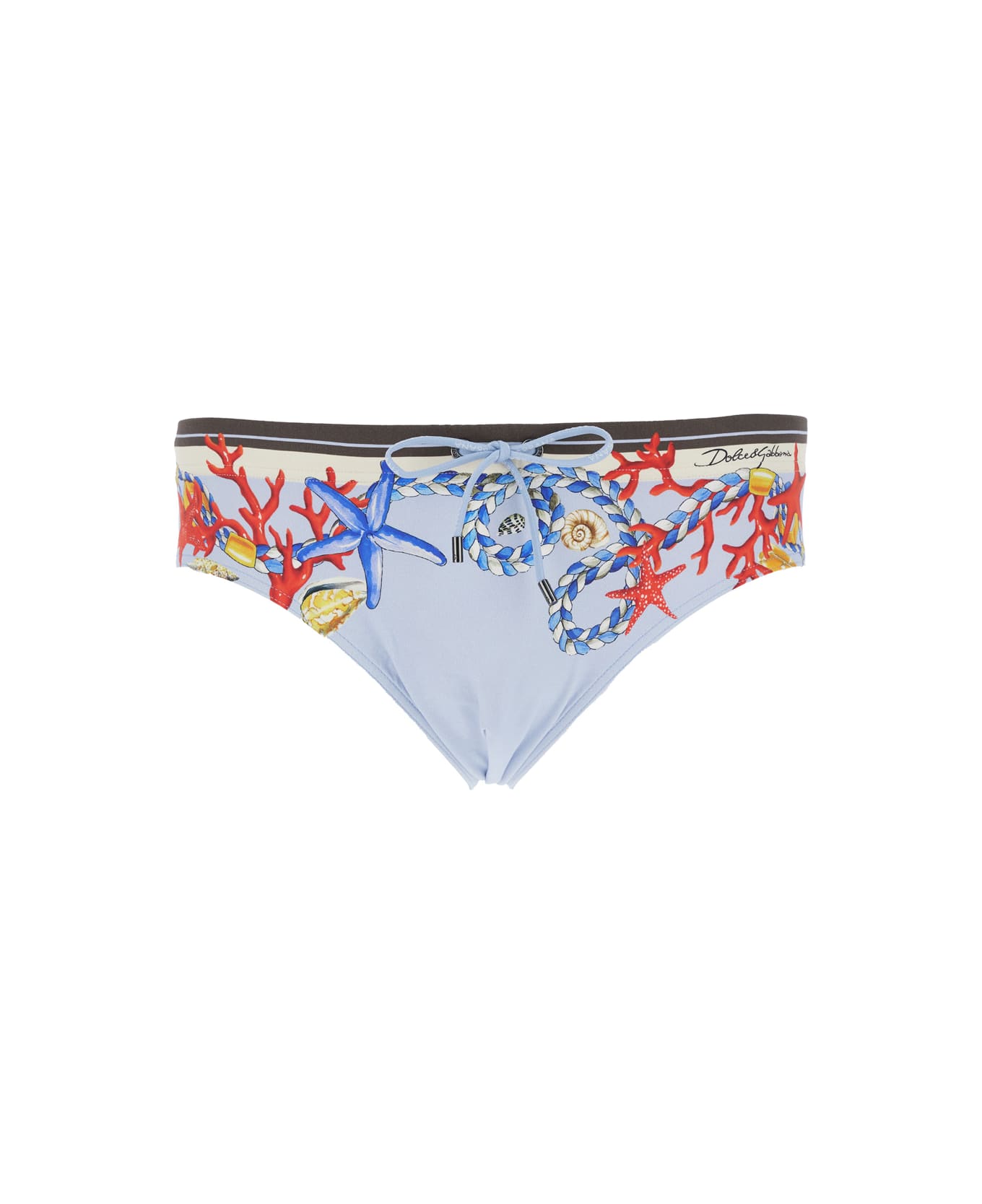 Dolce 
Gabbana Light Blue Swimsuit With All-over Print In Tech Fabric Man - Light blue