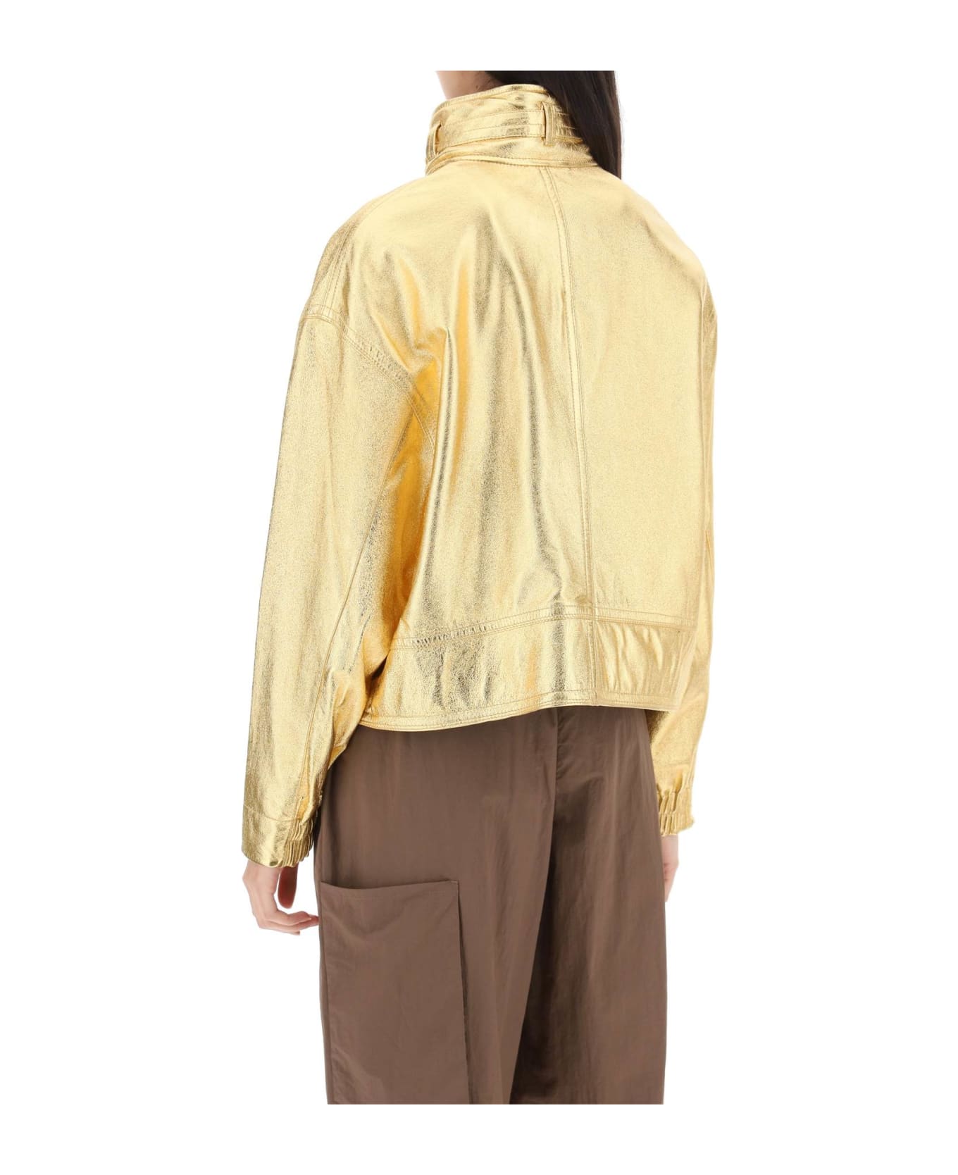 Saks Potts 'houston' Gold-laminated Leather Bomber Jacket - GOLD (Gold)
