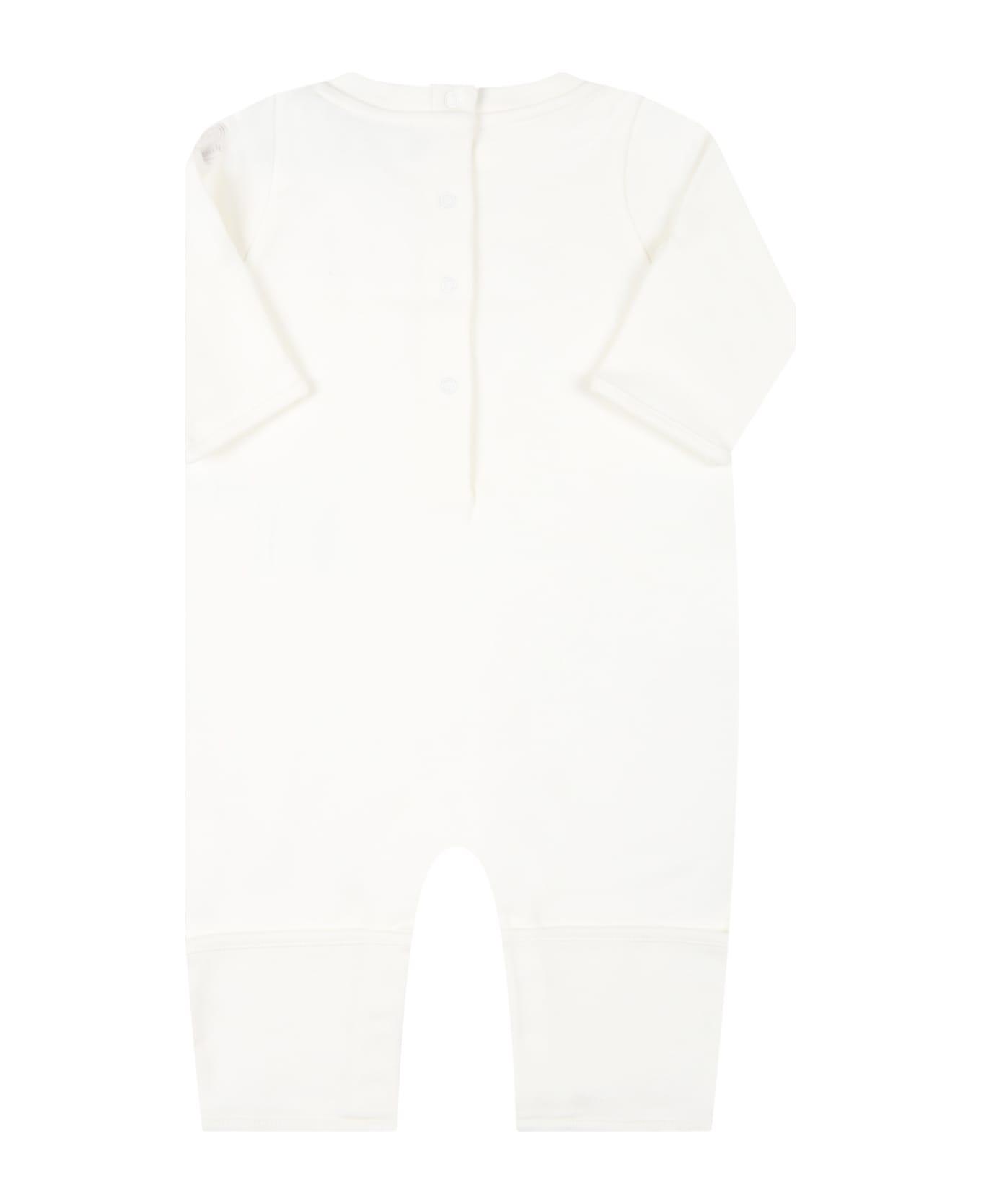Moncler Ivory Jumpsuit For Babykids With Embroidered Logo - Ivory
