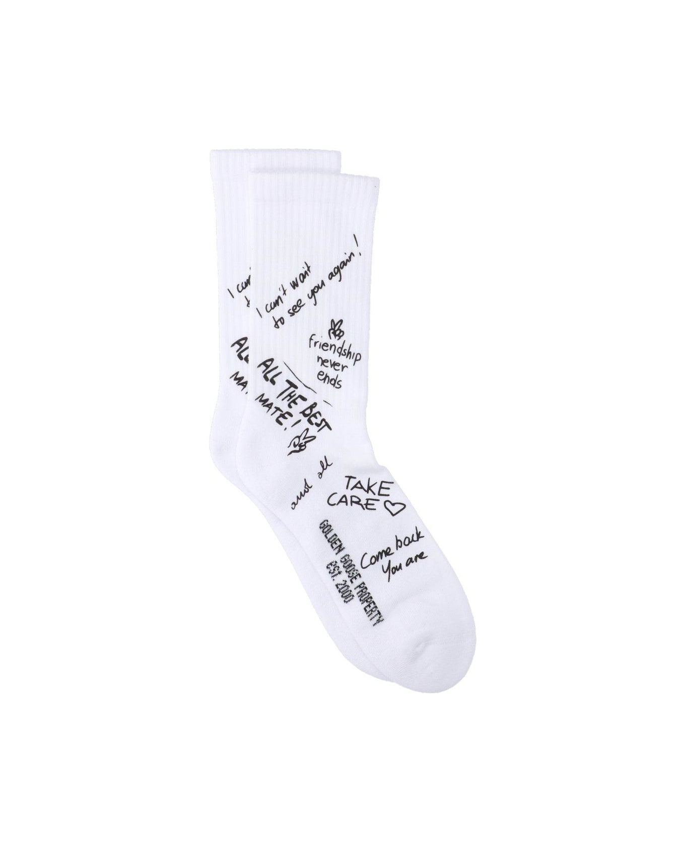 Golden Goose Slogan Printed Stretched Socks - WHITE/BLACK