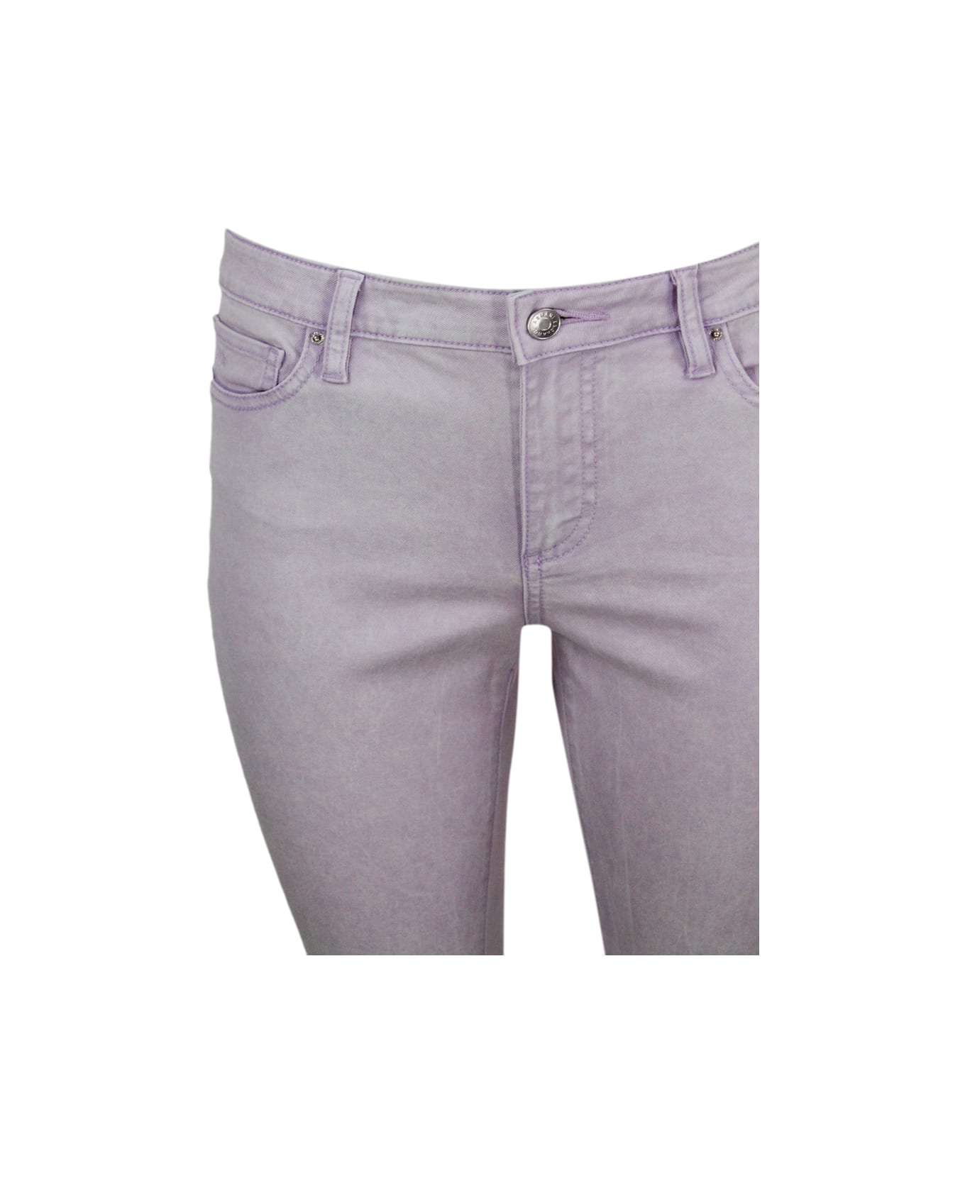 Armani Collezioni 5-pocket Trousers In Faded Stretch Cotton Flare Capri Model With Trumpet Bottom. - Pink