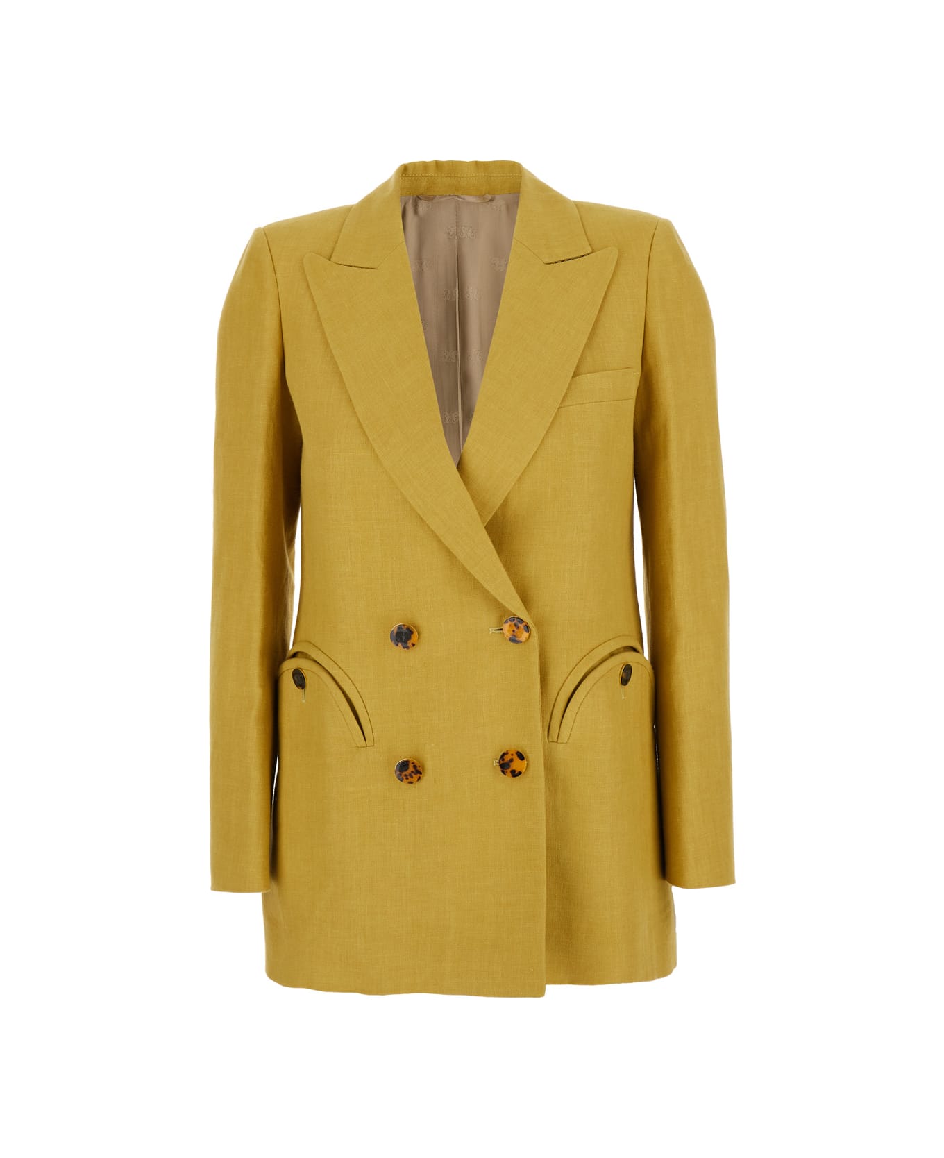 Blazé Milano 'midday Sun' Yellow Double-breasted Jacket With Peak Revers In Linen Woman - Yellow