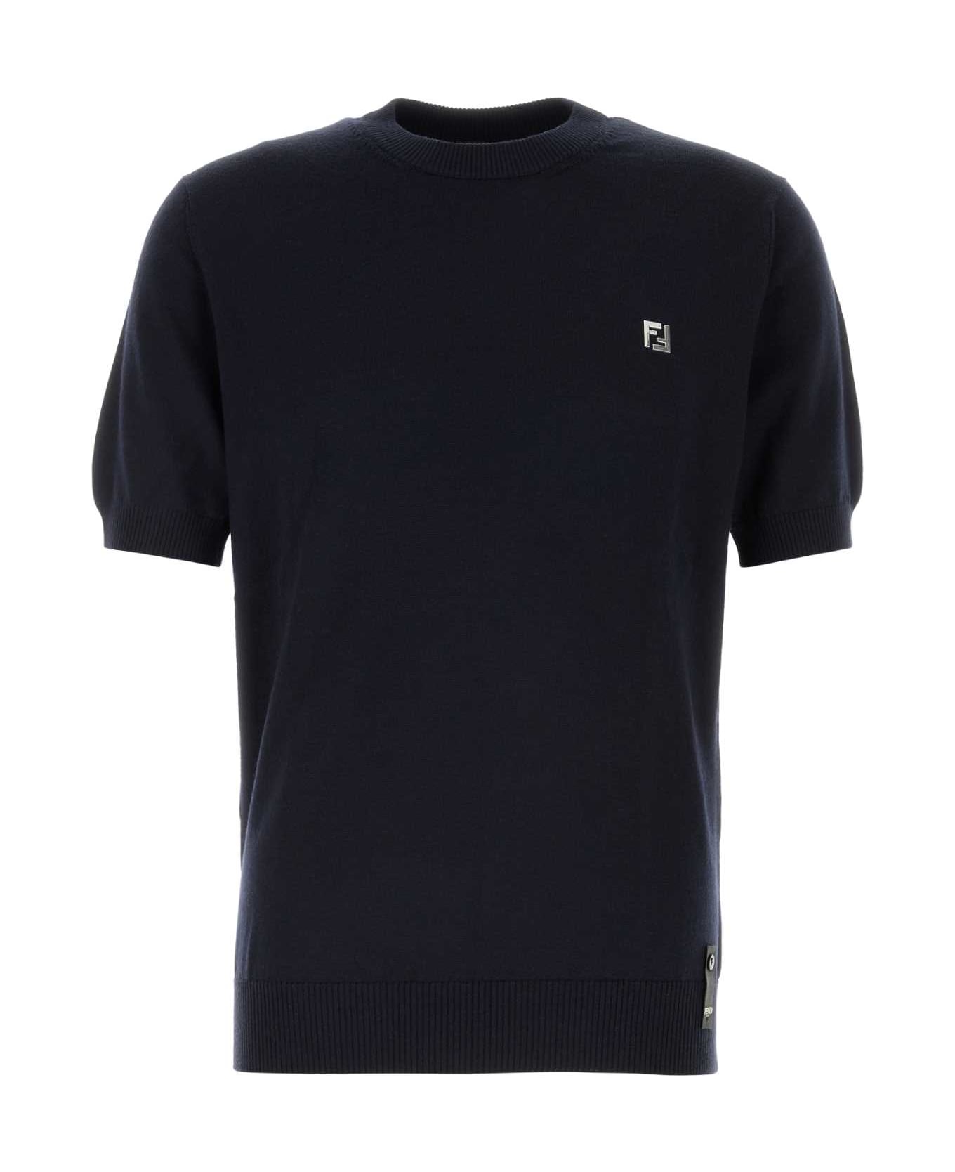 Fendi Midnight Blue Stretch Wool Sweater - ABISSO