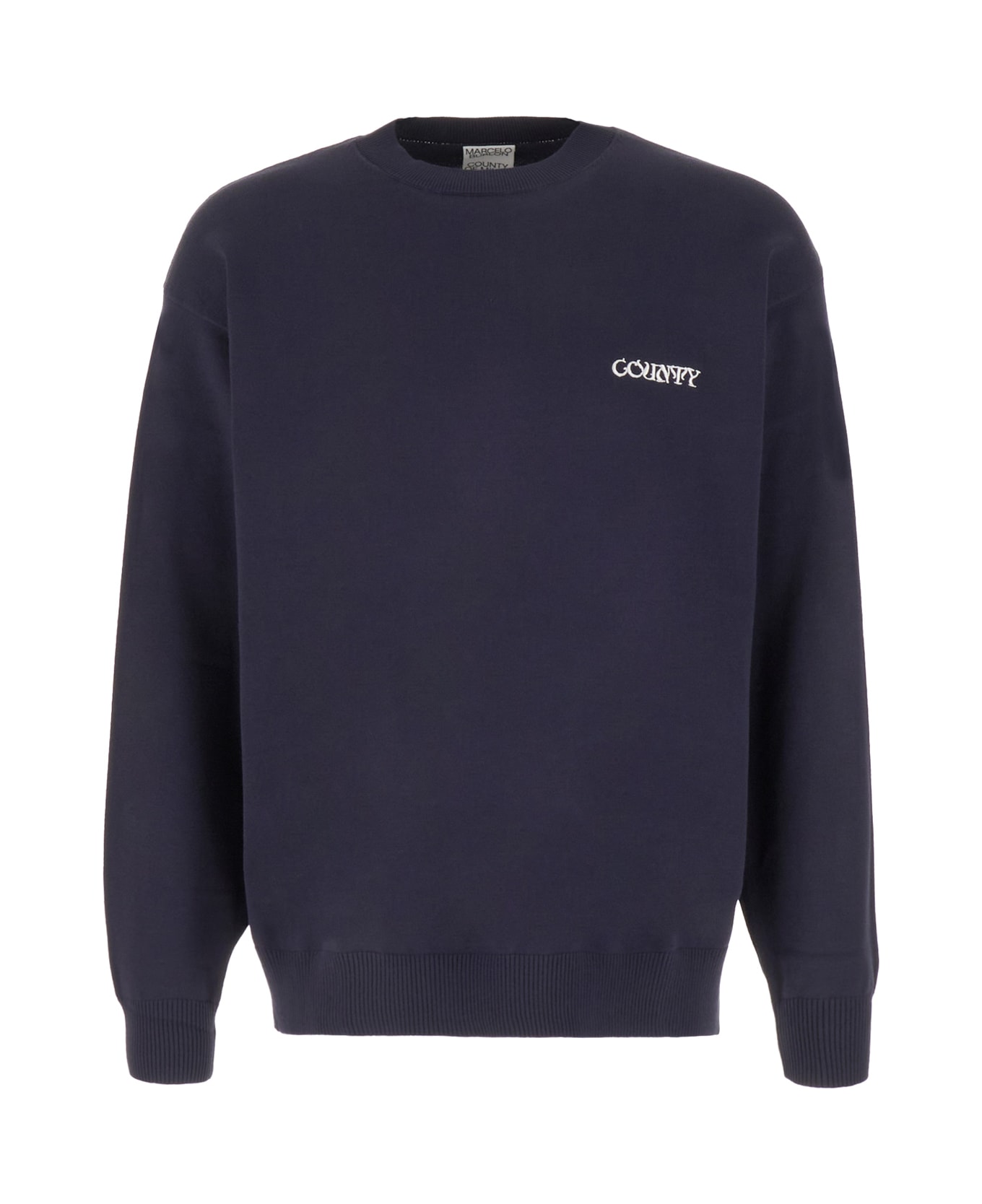 Marcelo Burlon Navy Blue Cotton Blend Sweater - DARK BLUE WHITE