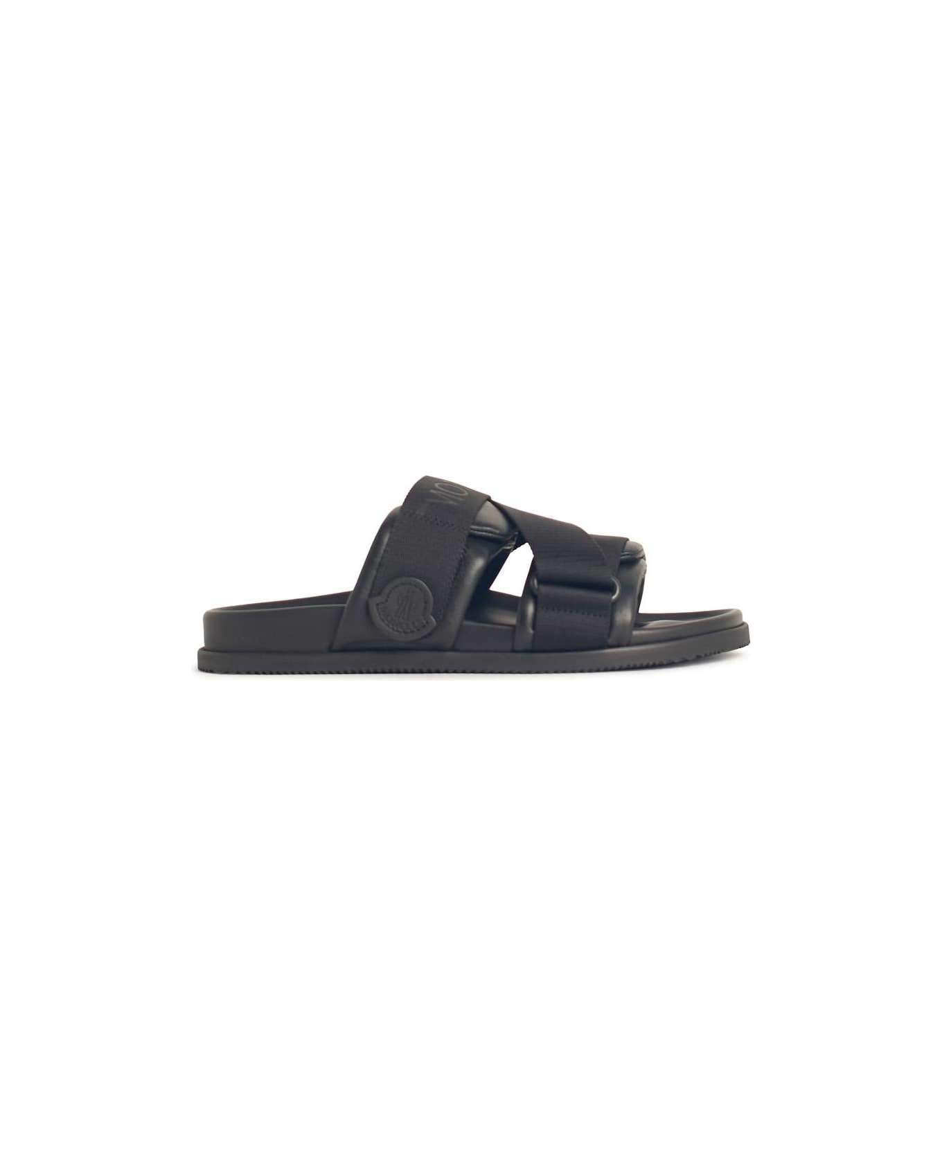 Moncler Black Leather Blend Sandals - Black