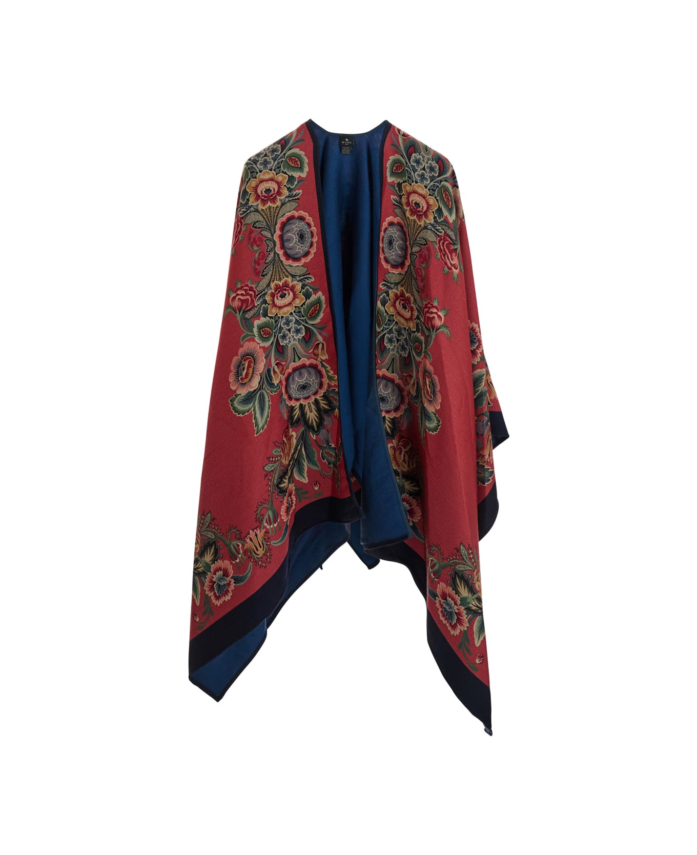 Etro Red Cape With All-over Floral Motif In Wool Blend Woman - Red