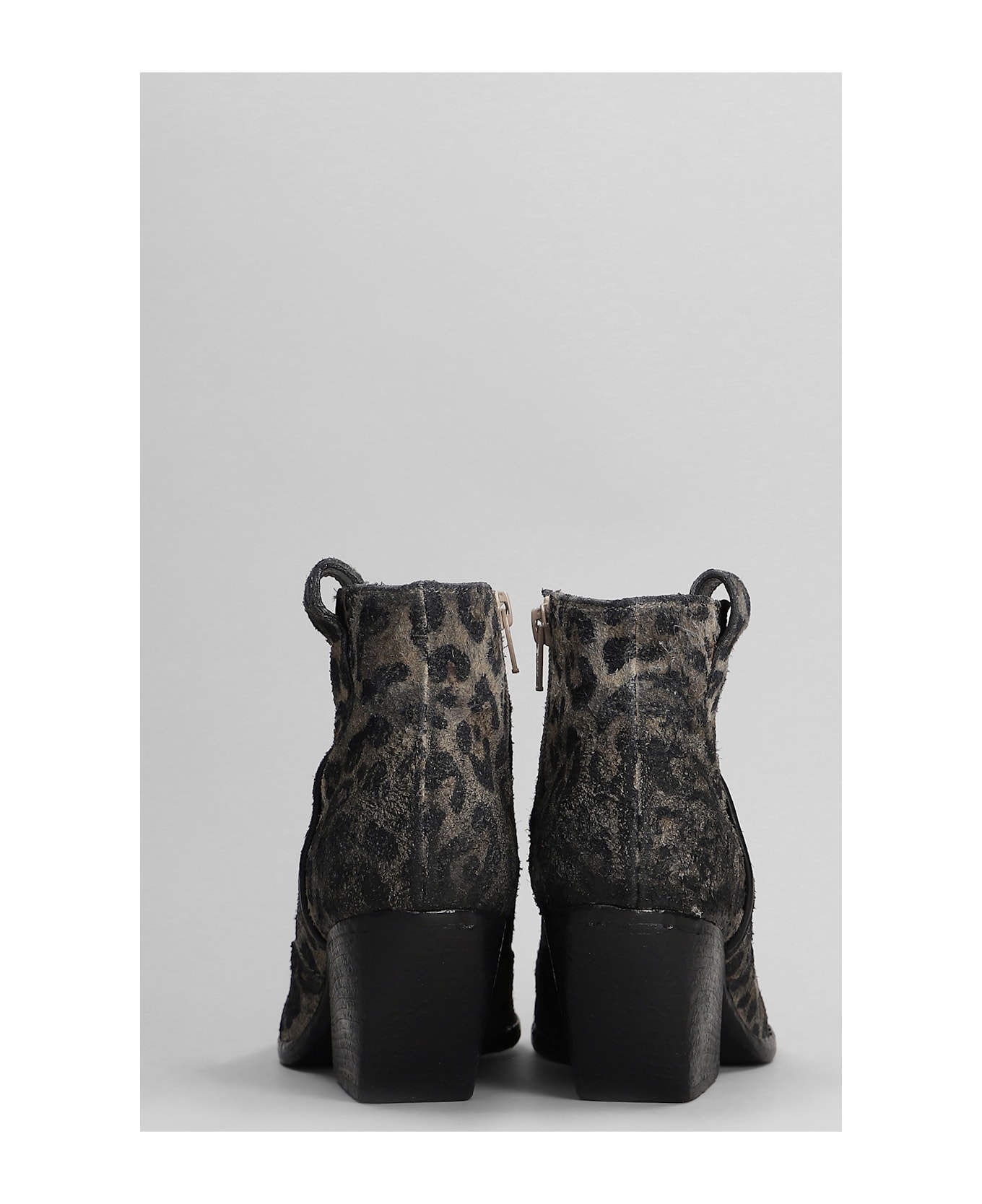Elena Iachi Texan Ankle Boots In Animalier Suede - Animalier