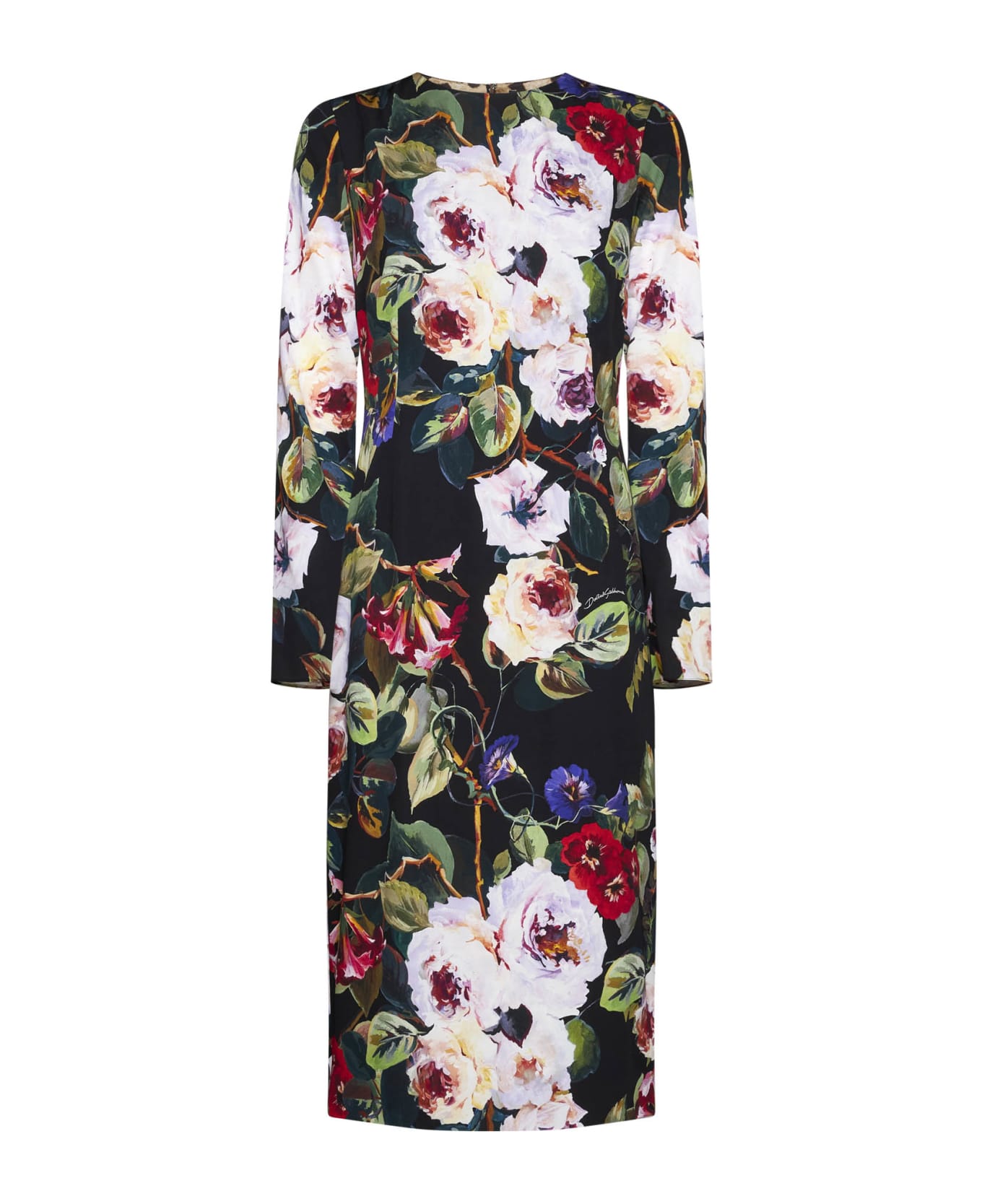 Dolce & Gabbana Printed Silk Midi Dress - Roseto fdo nero ワンピース＆ドレス
