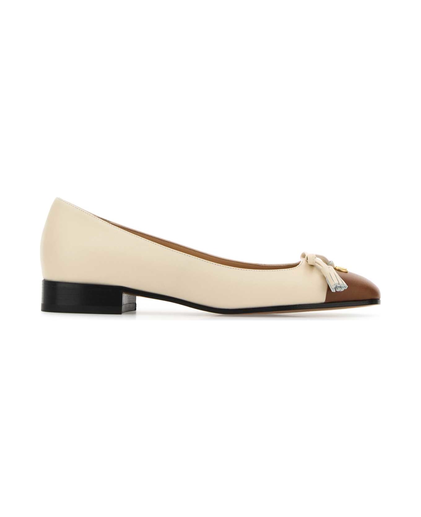 Valentino Garavani Ivory Leather Vlogo Signature Ballerinas - BUTTERWHITETOBACCO