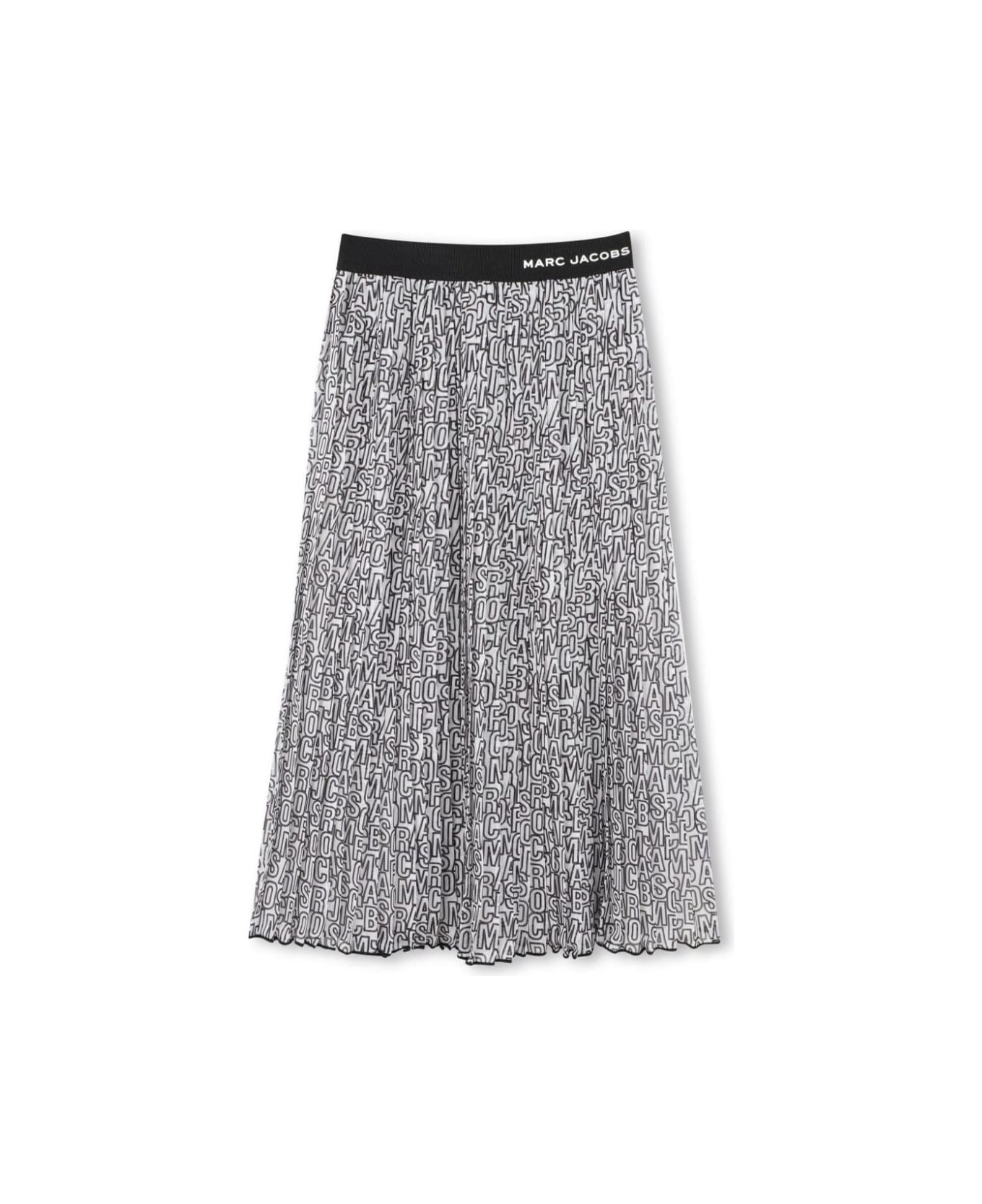 Marc Jacobs Black Skirt With Elastic Waist And All-over Logo Lettering Print In Tech Fabric Girl - Black