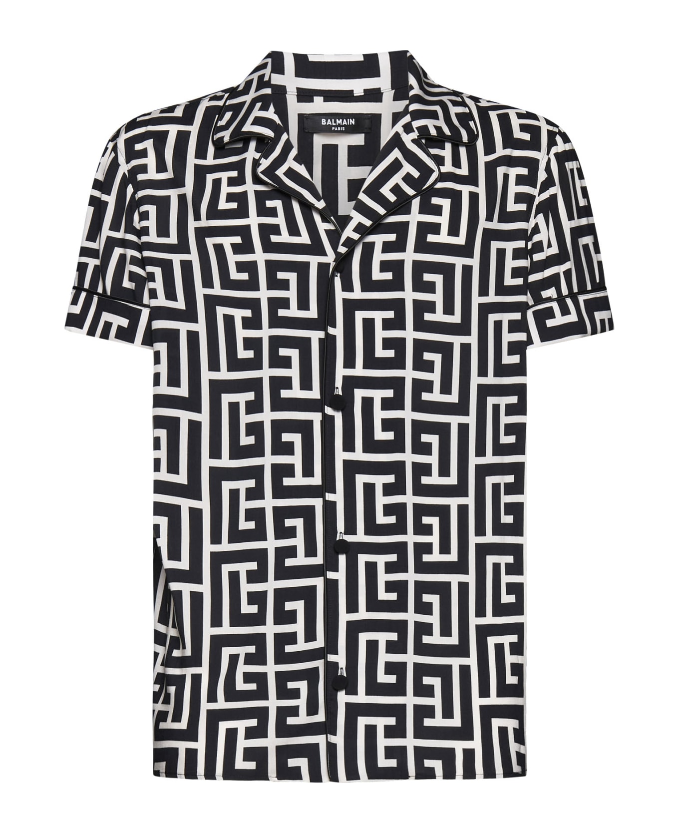 Balmain Monogram Print Viscose Shirt - Ivoire/noir シャツ