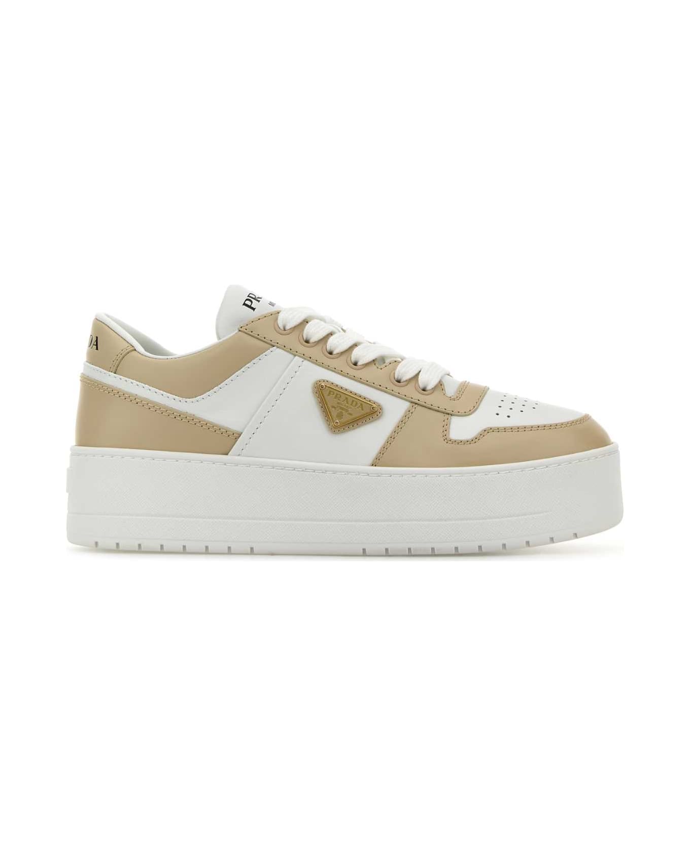 Prada Two-tone Leather Downtown Sneakers - Bianco E Deserto