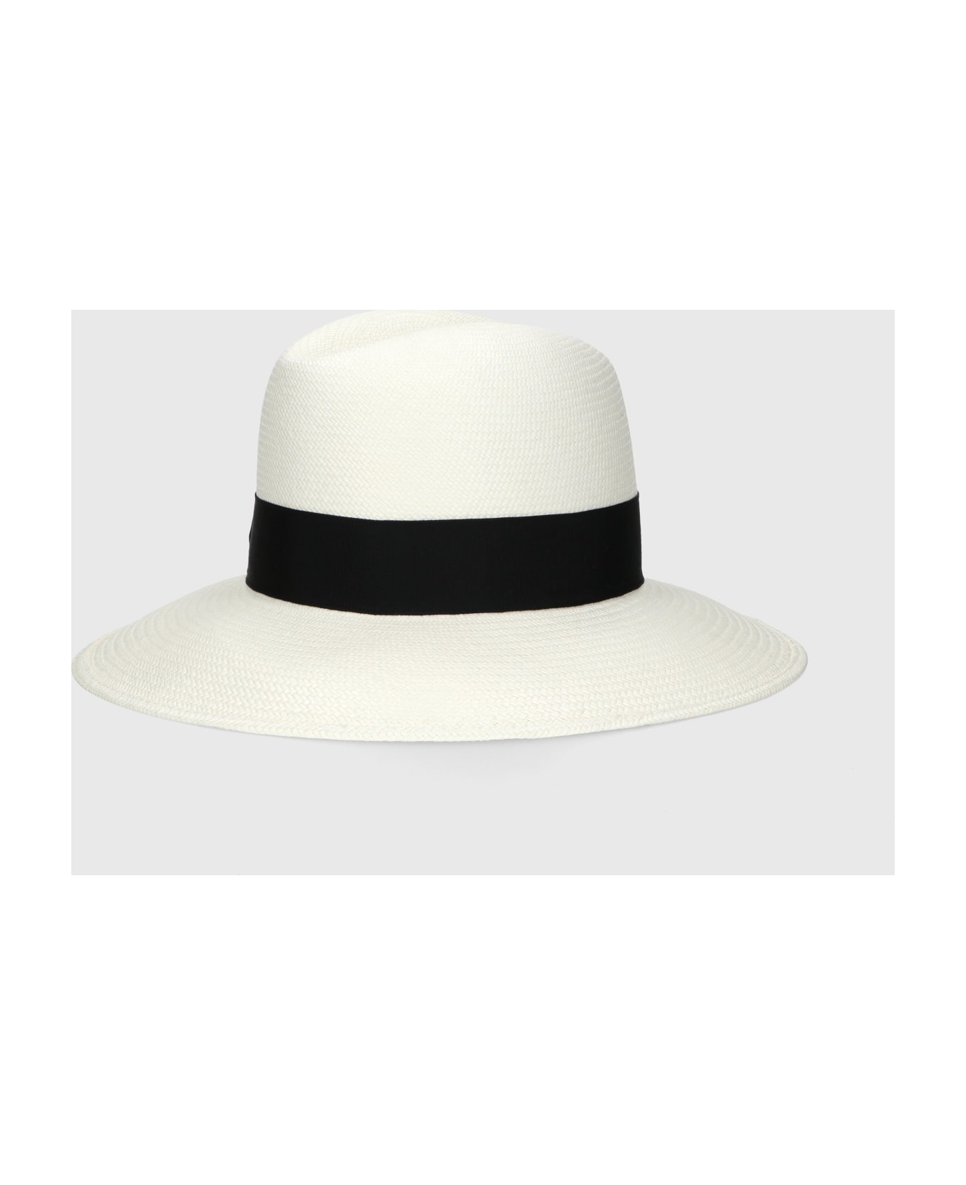 Borsalino Claudette Panama Fine Wide Brim - WHITE, BLACK HAT BAND 帽子