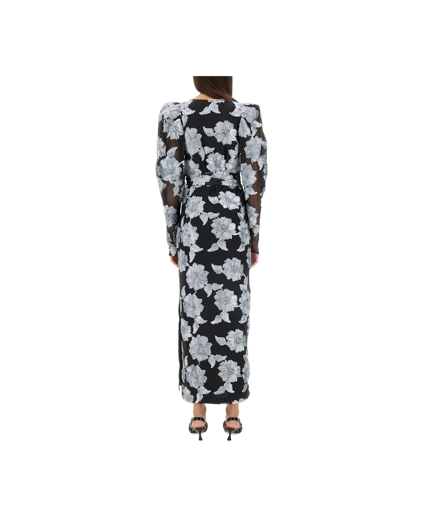 Rotate by Birger Christensen Long Floral Dress - BLACK