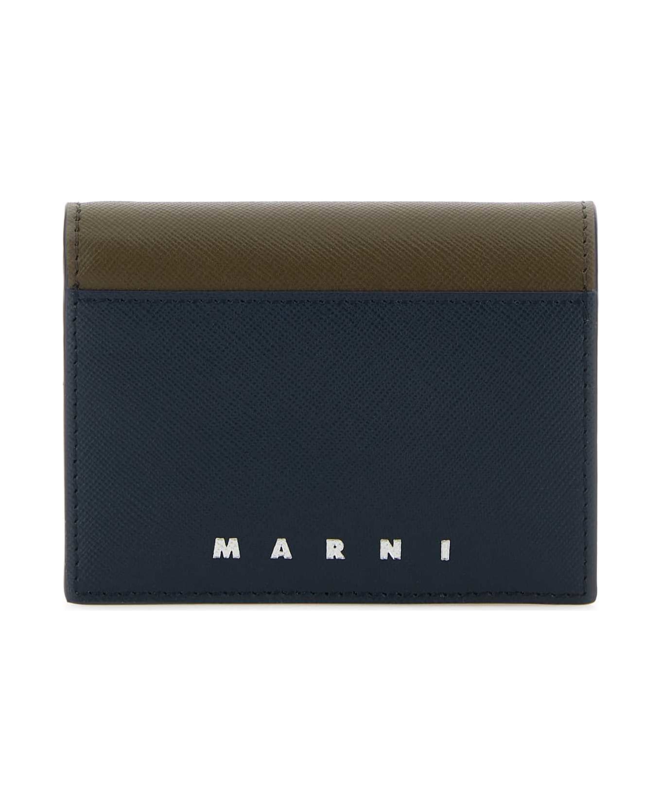 Marni Two-tone Leather Wallet - NIGHTBLUEDUSTYOLIVE