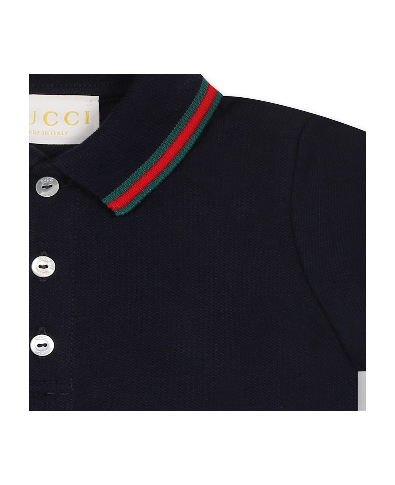 Gucci Blue Polo Shirt For Baby Boy With Web Detail - Blue