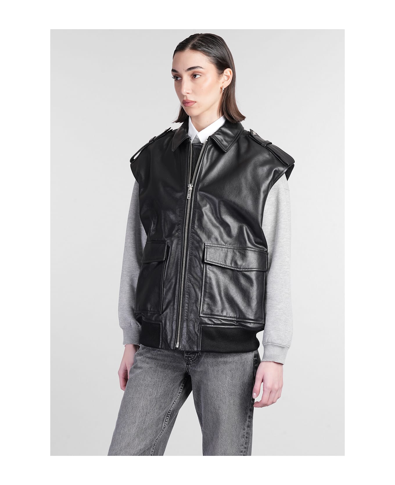 Anine Bing Sonnie Vest In Black Leather - Nero