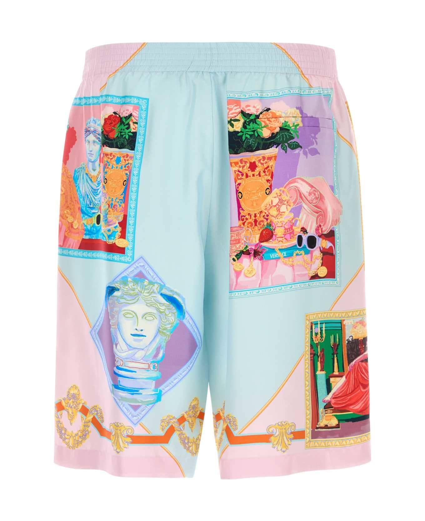 Versace Printed Satin Bermuda Shorts - PASTELBLUEPASTELPINKMULTICOLOR