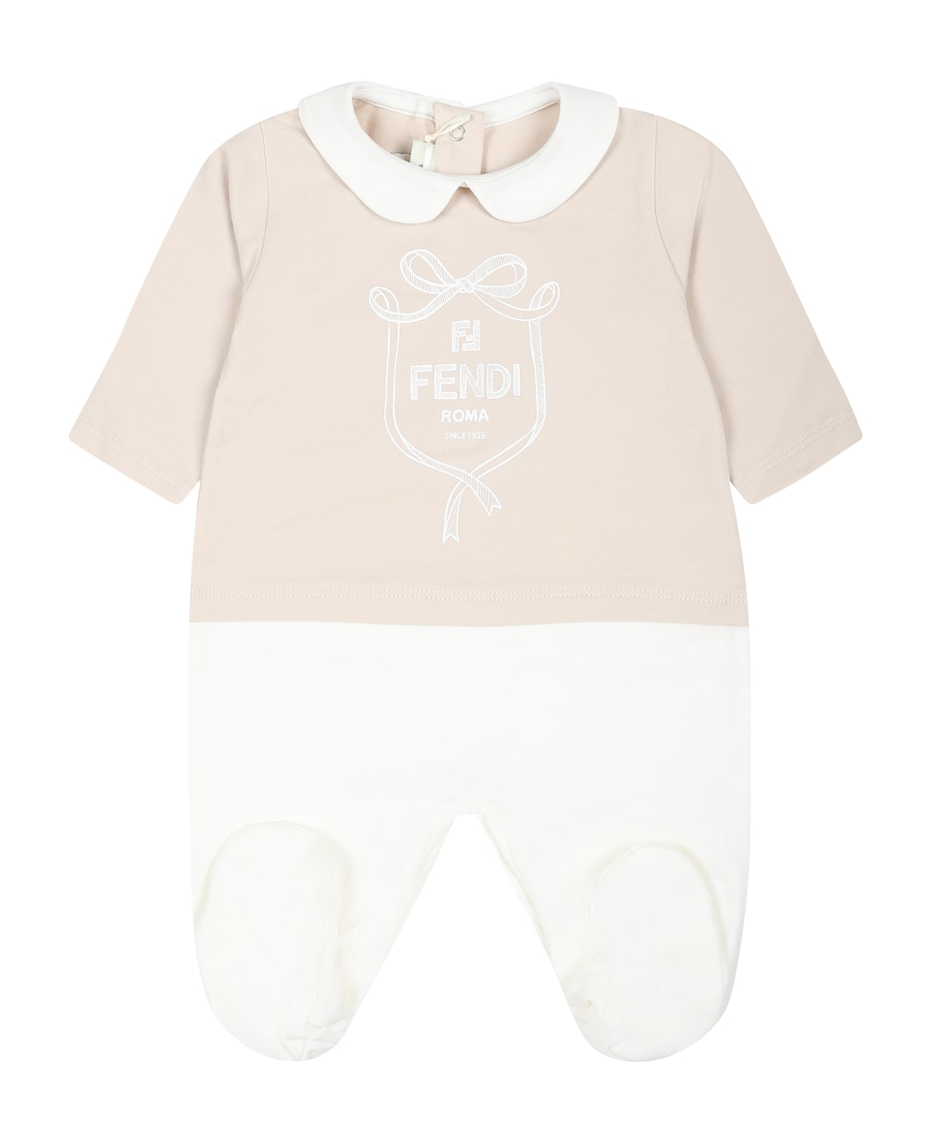 Fendi Beige Babygrow Set For Babykids With Fendi Emblem - Beige ボディスーツ＆セットアップ