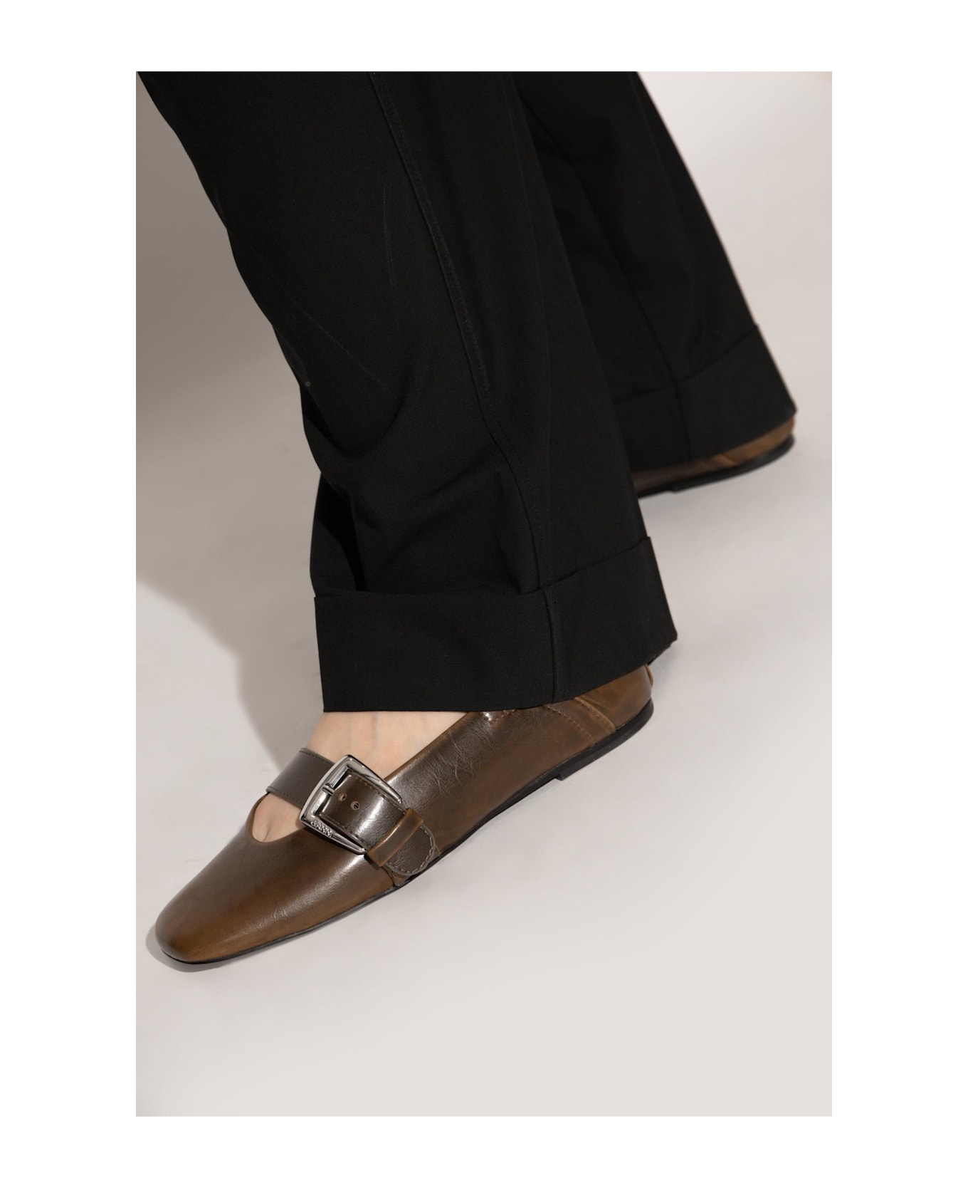 Ganni Ballet Flats With Buckles - DARK OLIVE