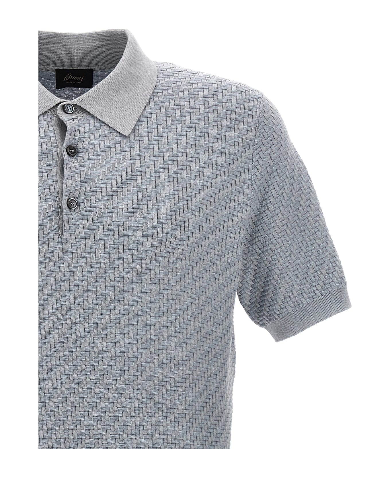 Brioni Woven Knit Polo Shirt - Gnawed Blue