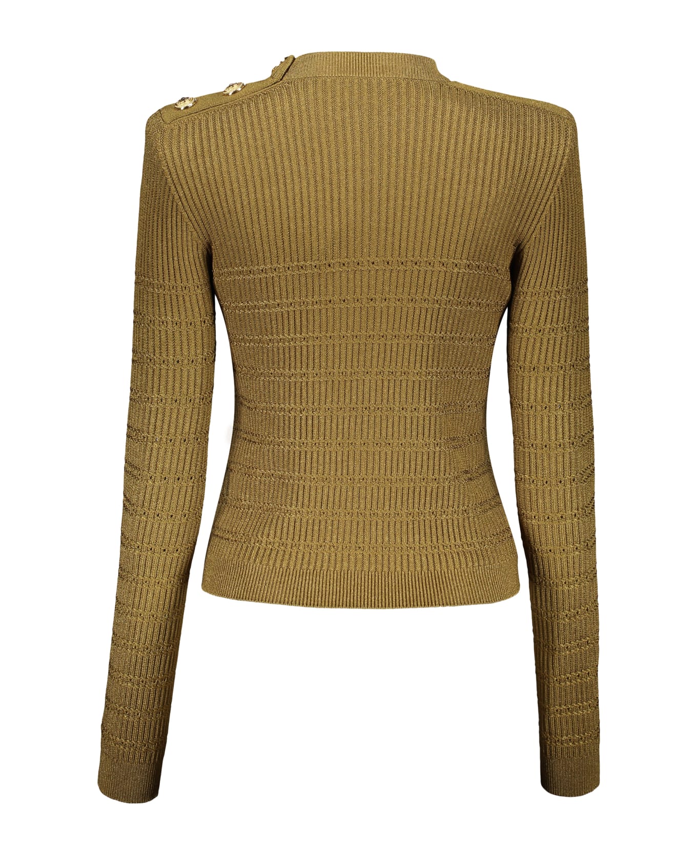 Balmain Long Sleeve Crew-neck Sweater - khaki ニットウェア