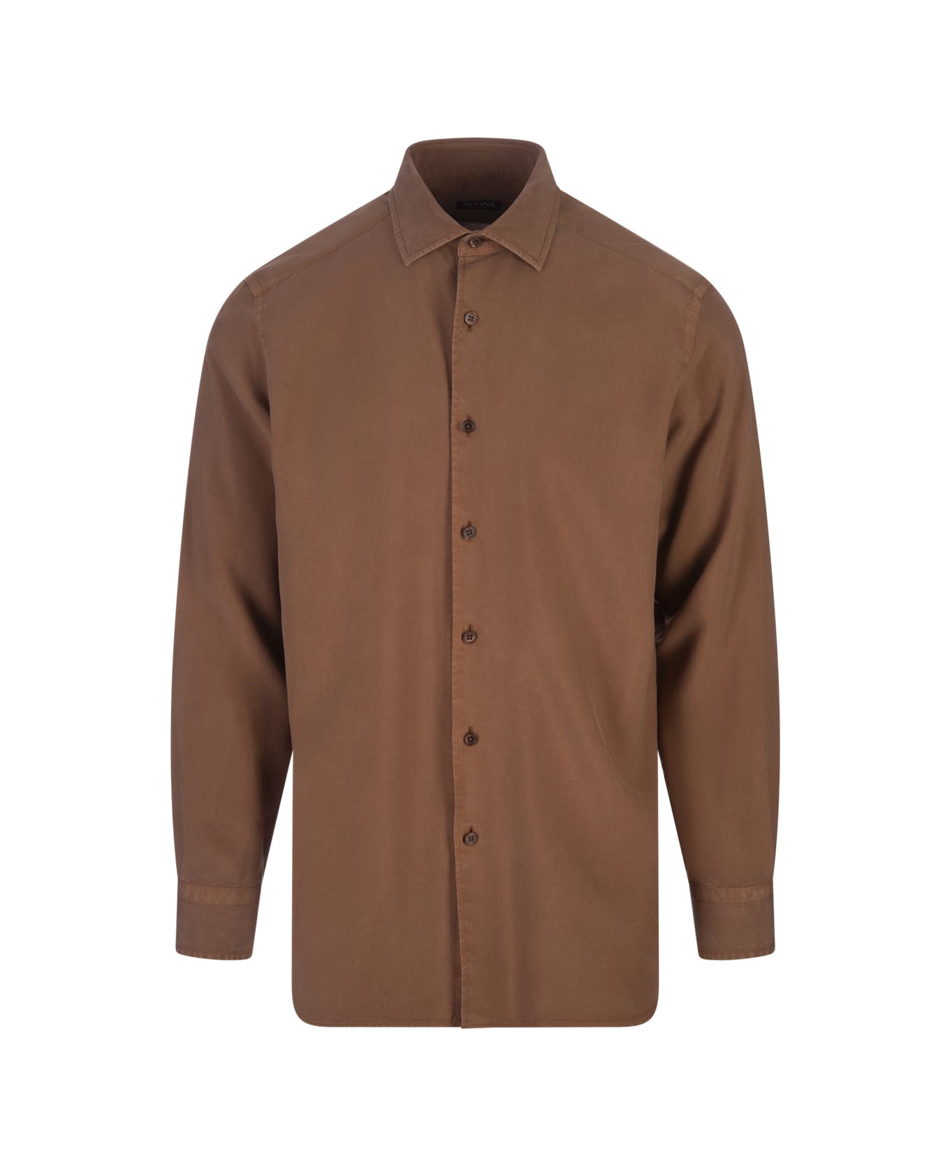 Zegna Mulberry Silk Shirt In Dark Foliage - Brown シャツ