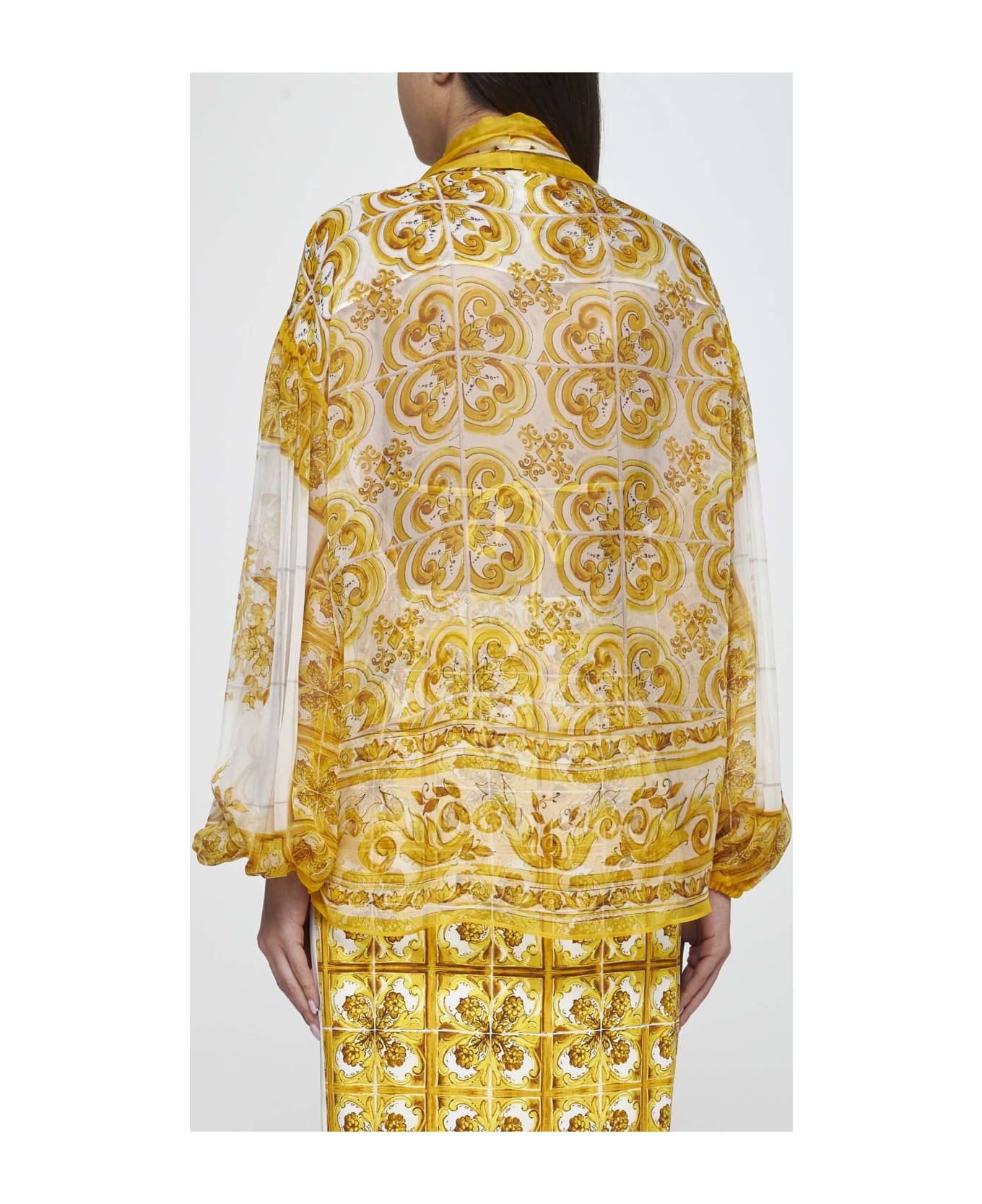 Dolce & Gabbana Majolica Print Silk Shirt - MIX MAIOLICA GIALLO (White)