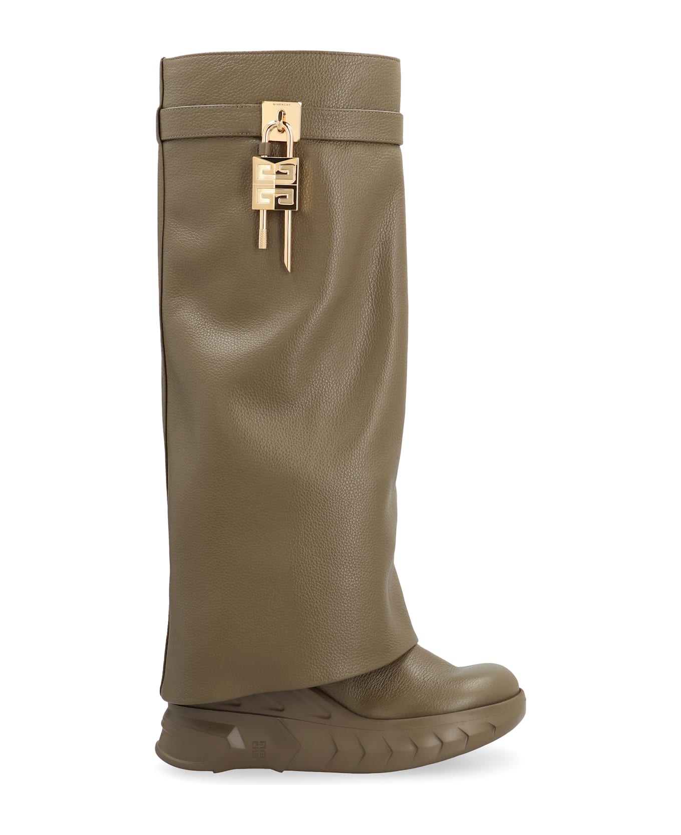 Givenchy Shark Lock Biker Leather Ankle Boots - green