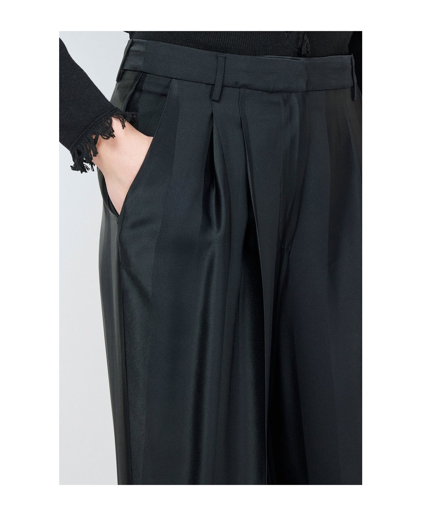 SEMICOUTURE Barré Envers Satin Cady Palazzo Trousers - Black