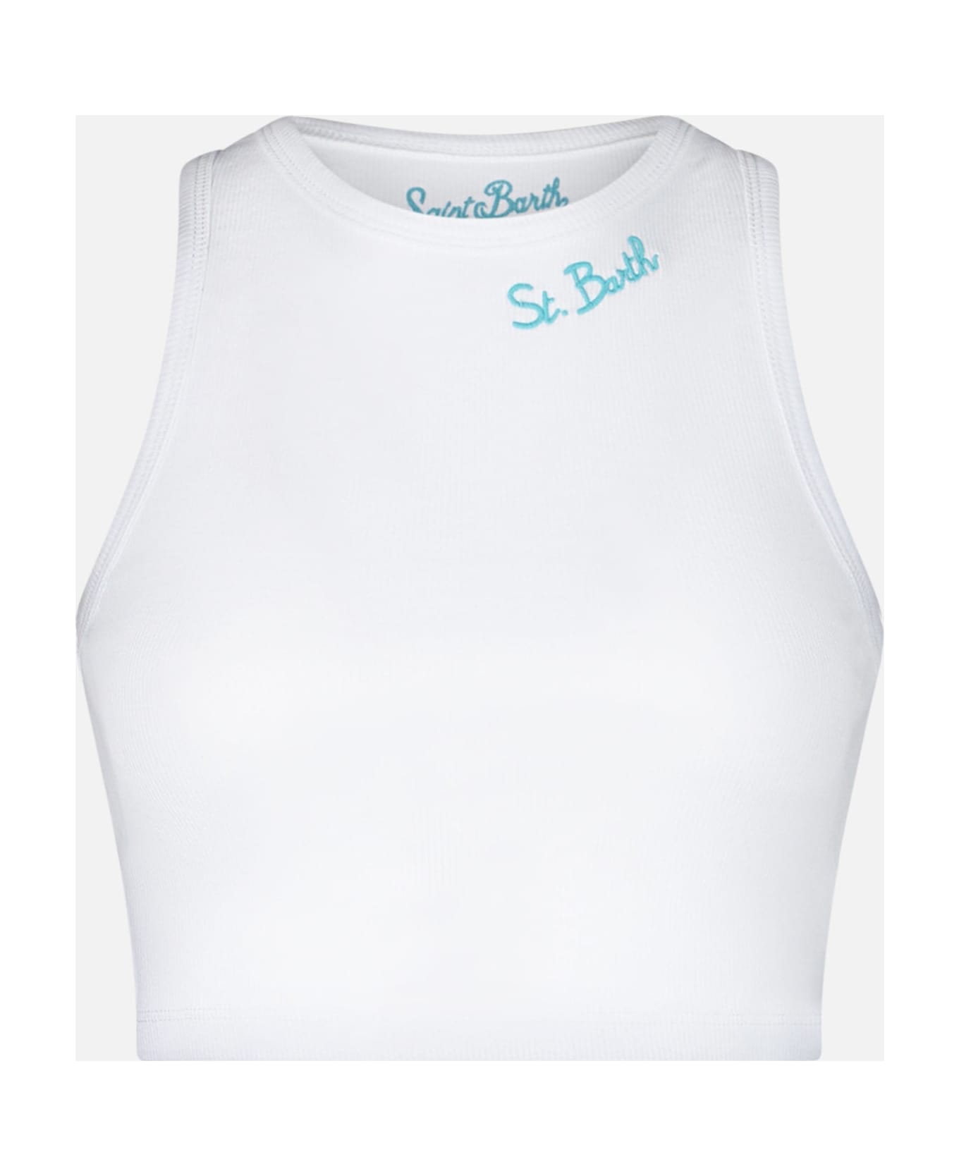 MC2 Saint Barth Cotton Crop Tank Top With St. Barth Embroidery | Melissa Satta Special Edition - WHITE