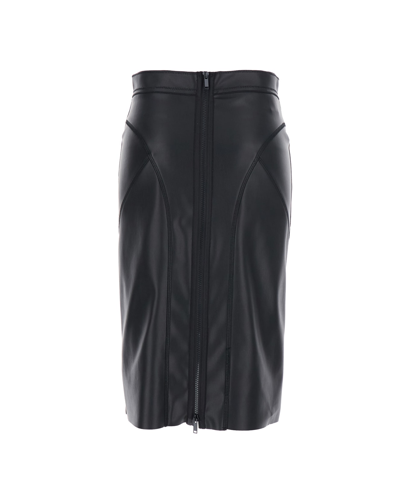 Merci Black Skirt With Rear Zip Closure In Ecoleather Woman - Black