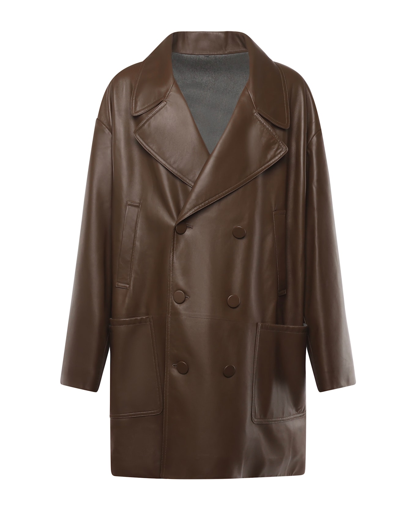 Fendi Nappa Leather Pea Coat - Beige