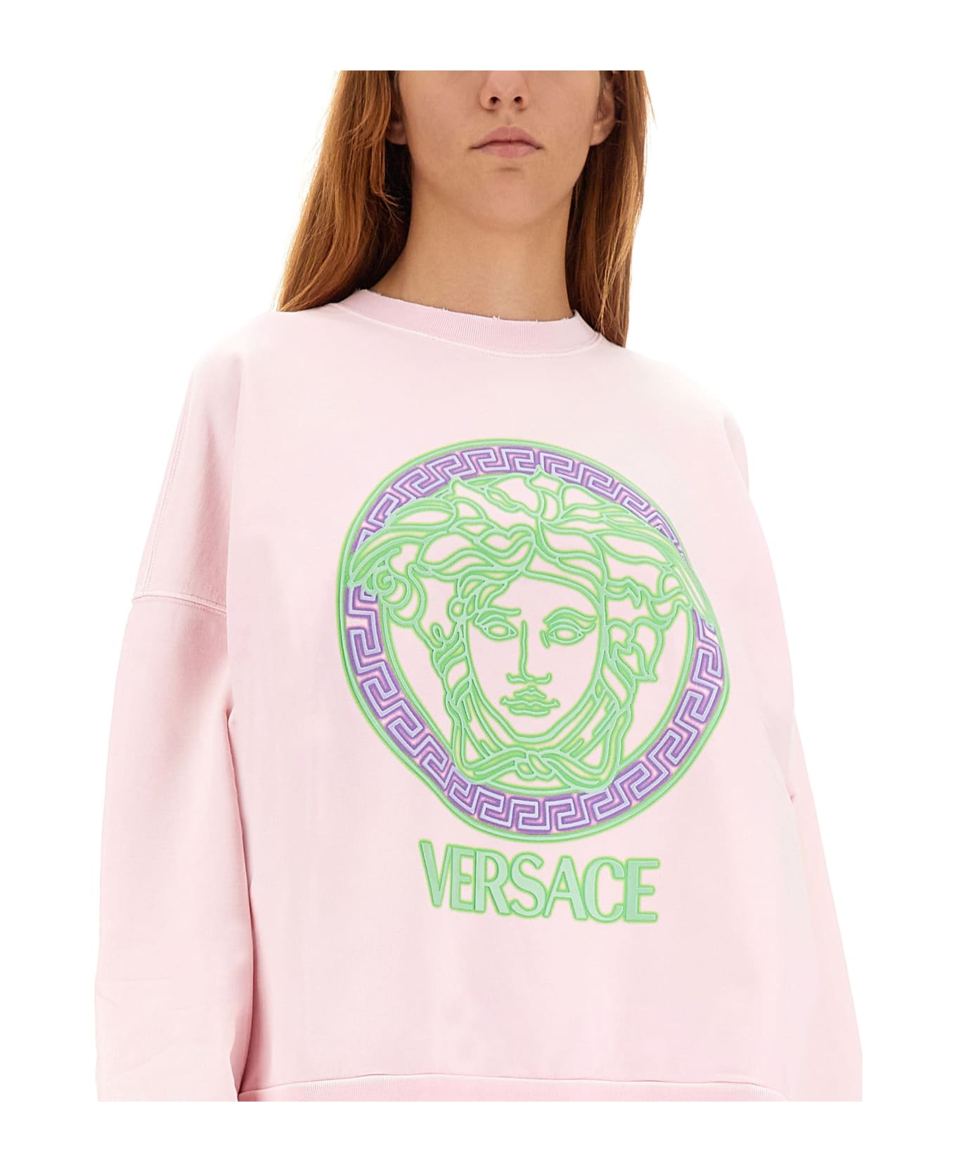 Versace Sweatshirt With Medusa Logo - Baby Pink Neon Green Neon Lavander