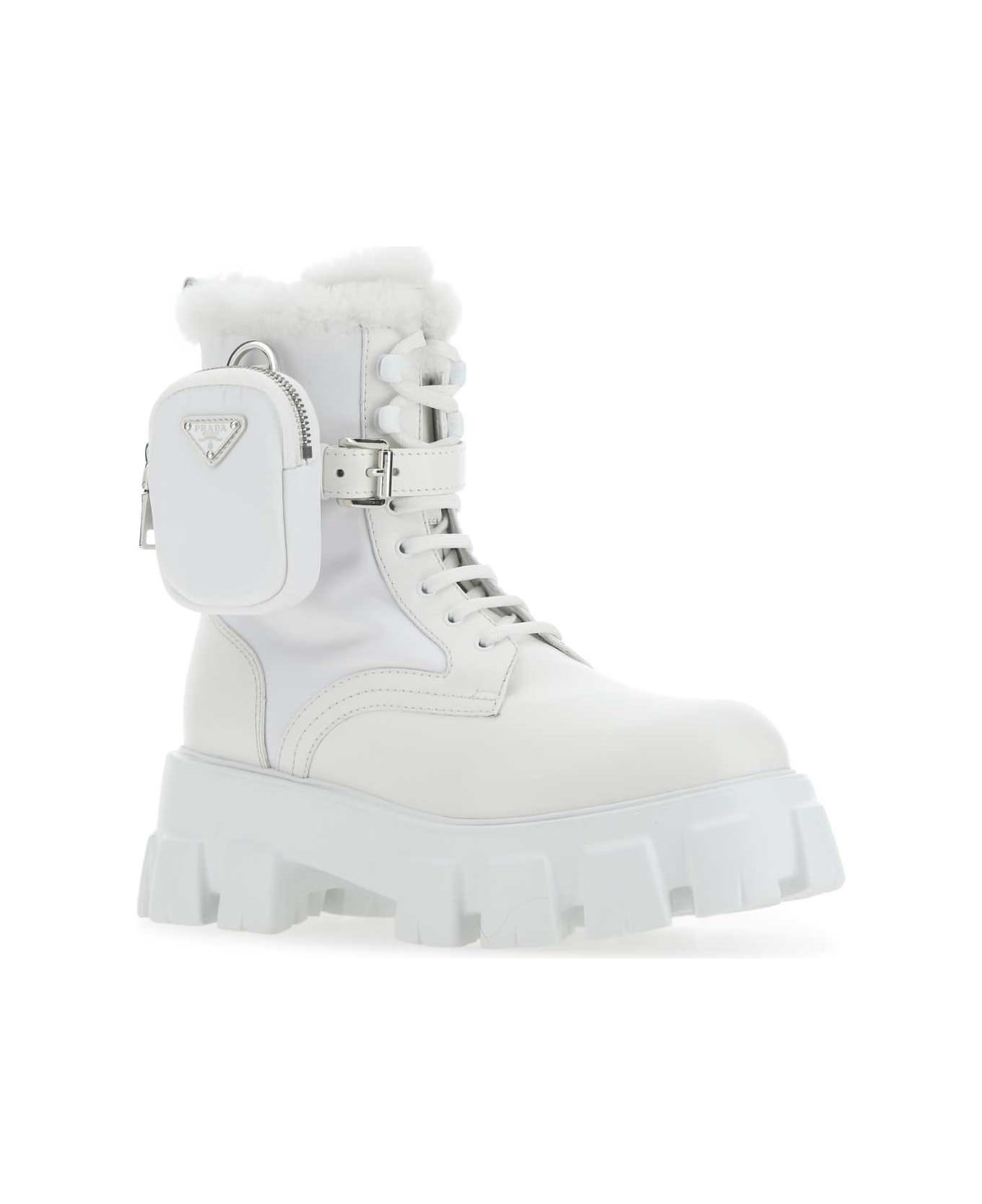 Prada White Leather And Re-nylon Monolith Boots - F0009