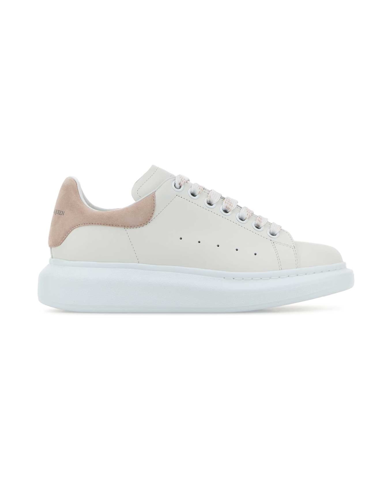Alexander McQueen White Leather Sneakers With Powder Pink Suede Heel - WHITEPATCHOULI