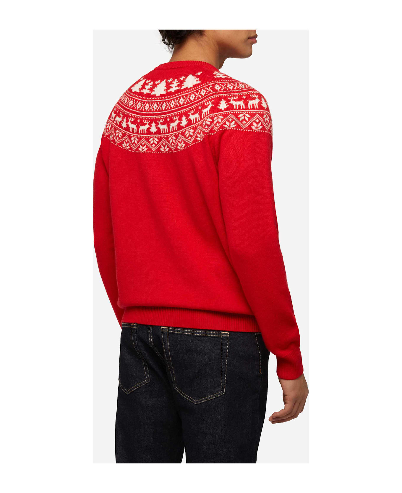 MC2 Saint Barth Red Sweater Heron With Fair Isle Jacquard And I
m Not A Saint Jacquard - RED