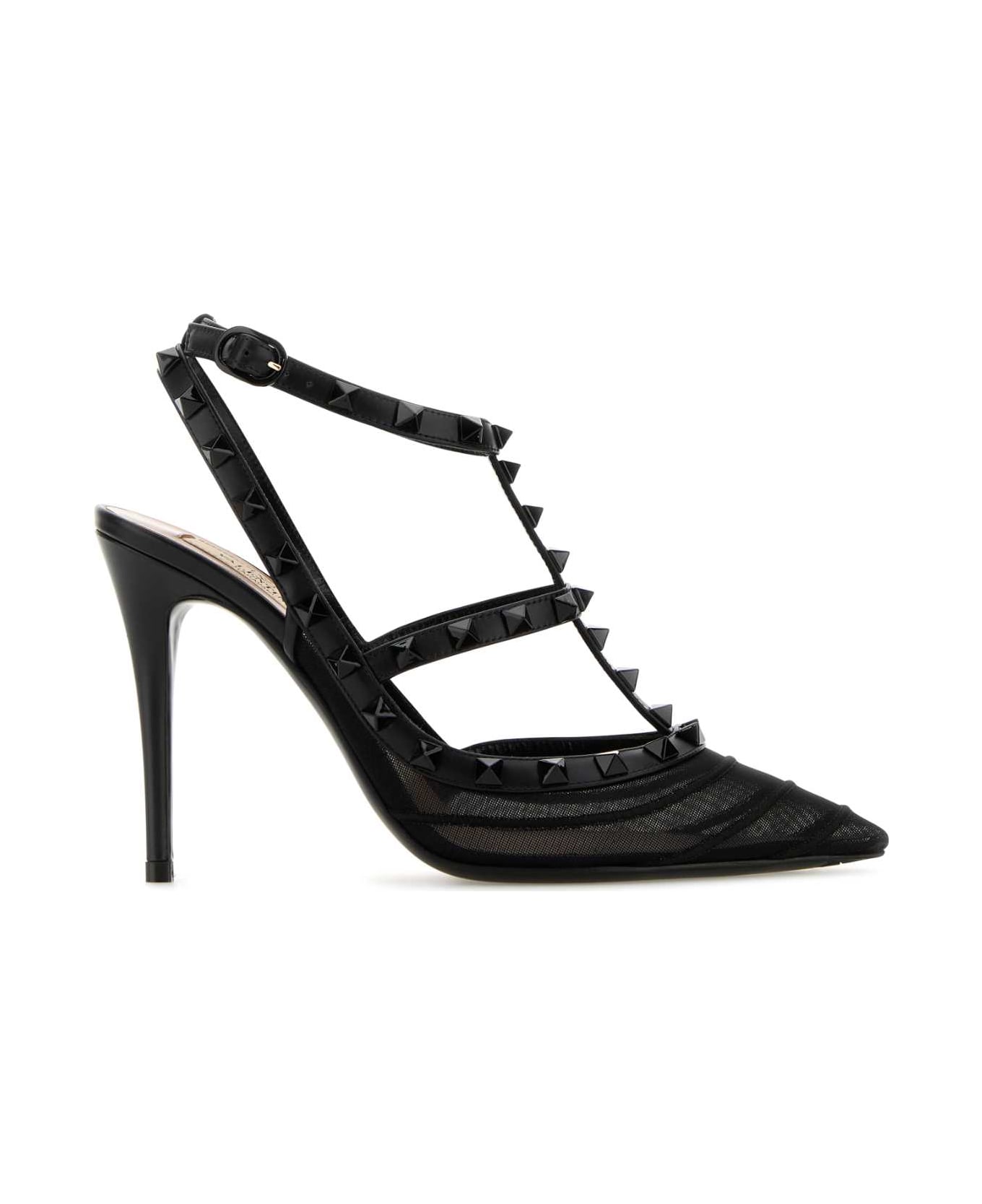 Valentino Garavani Black Mesh And Leather Rockstud Pumps - NERO