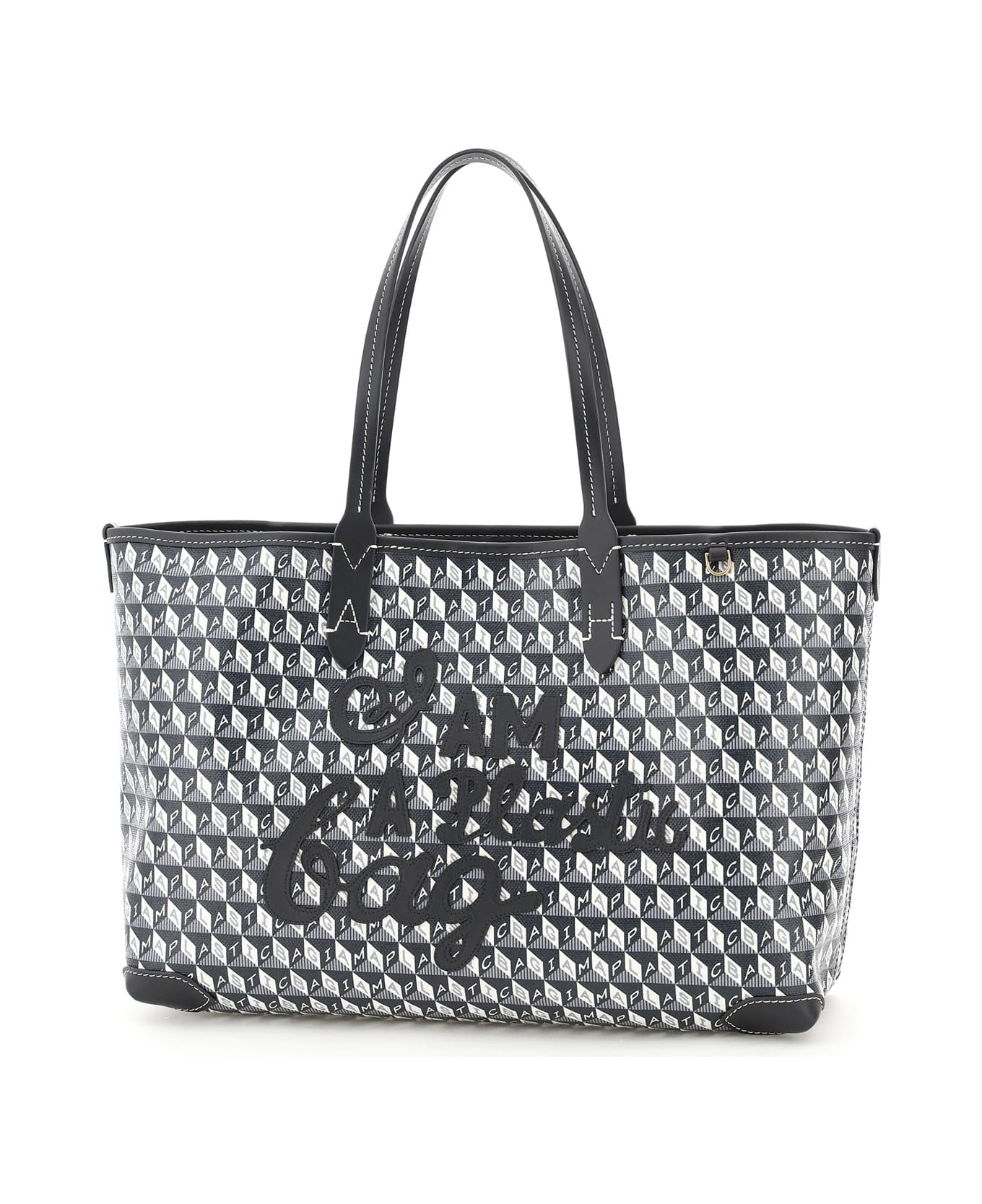 Anya Hindmarch Small 'i Am A Plastic Bag' Shopping Bag - CHARCOAL (White)