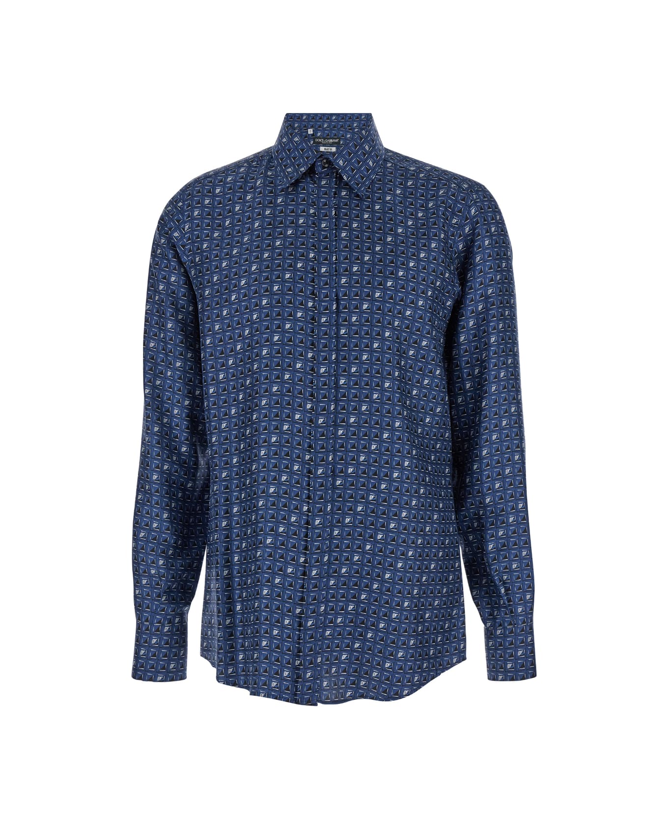 Dolce & Gabbana Blue Shirt With All-over Print In Silk Man - Blu