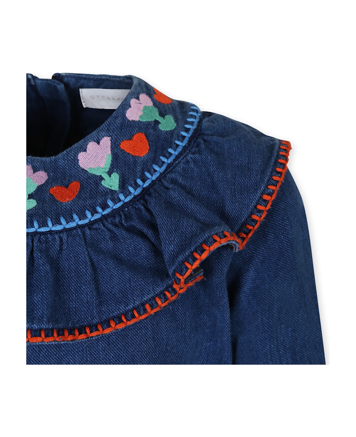 Stella McCartney Kids Blue Dress For Girl With Flowers - Denim