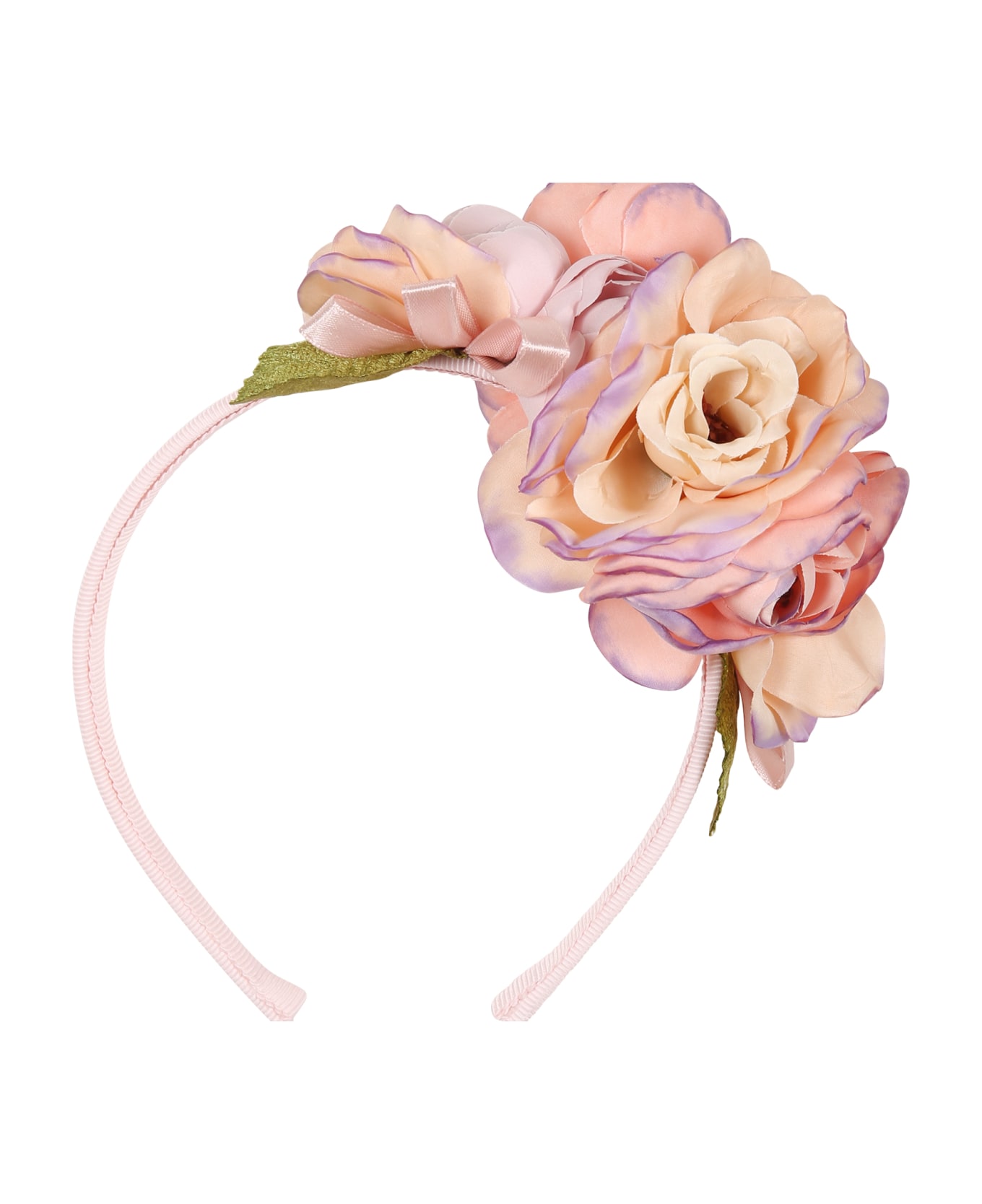 Monnalisa Pink Headband For Girl With Flowers - Pink アクセサリー＆ギフト