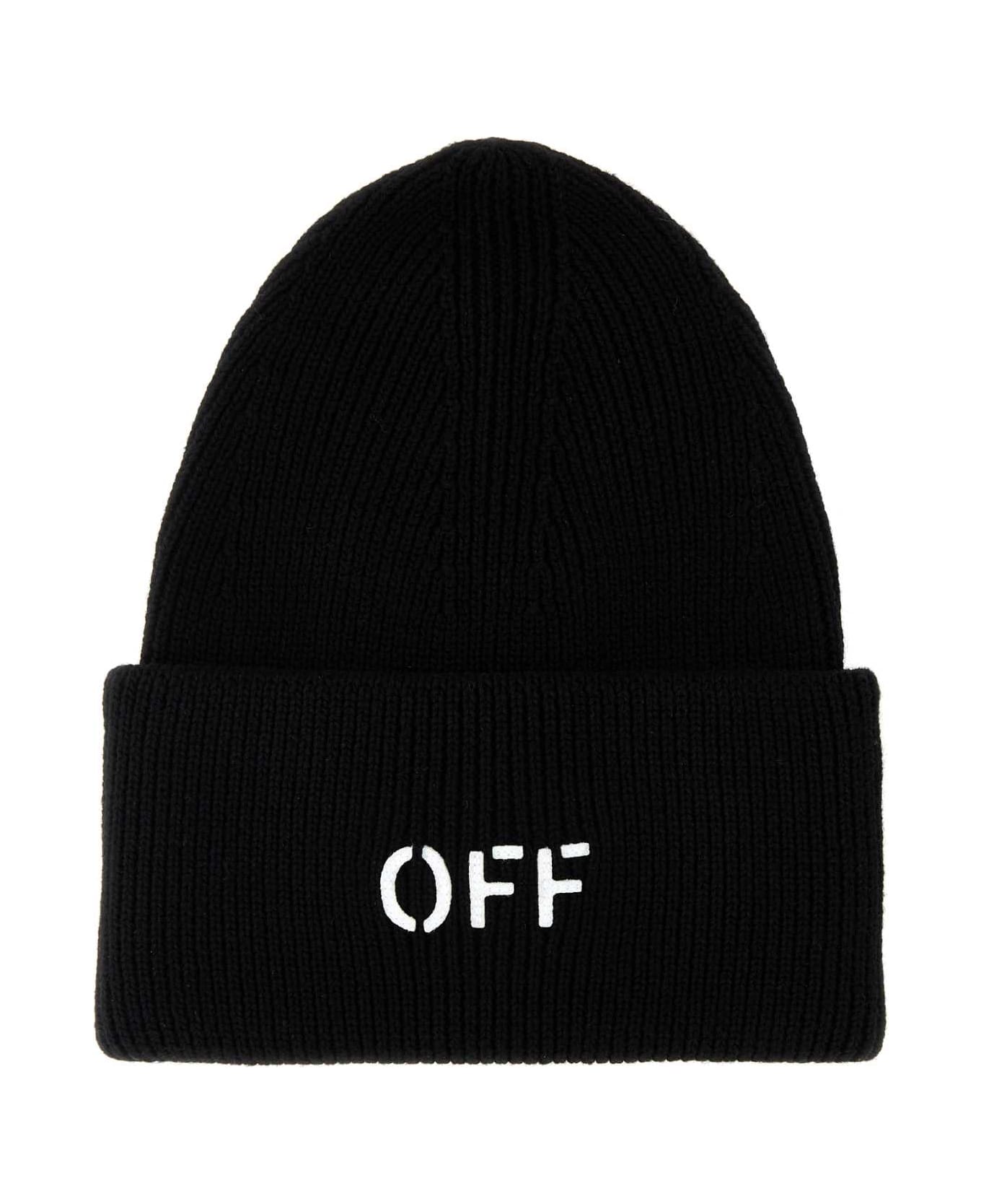 Off-White Black Cotton Blend Beanie Hat - 1001