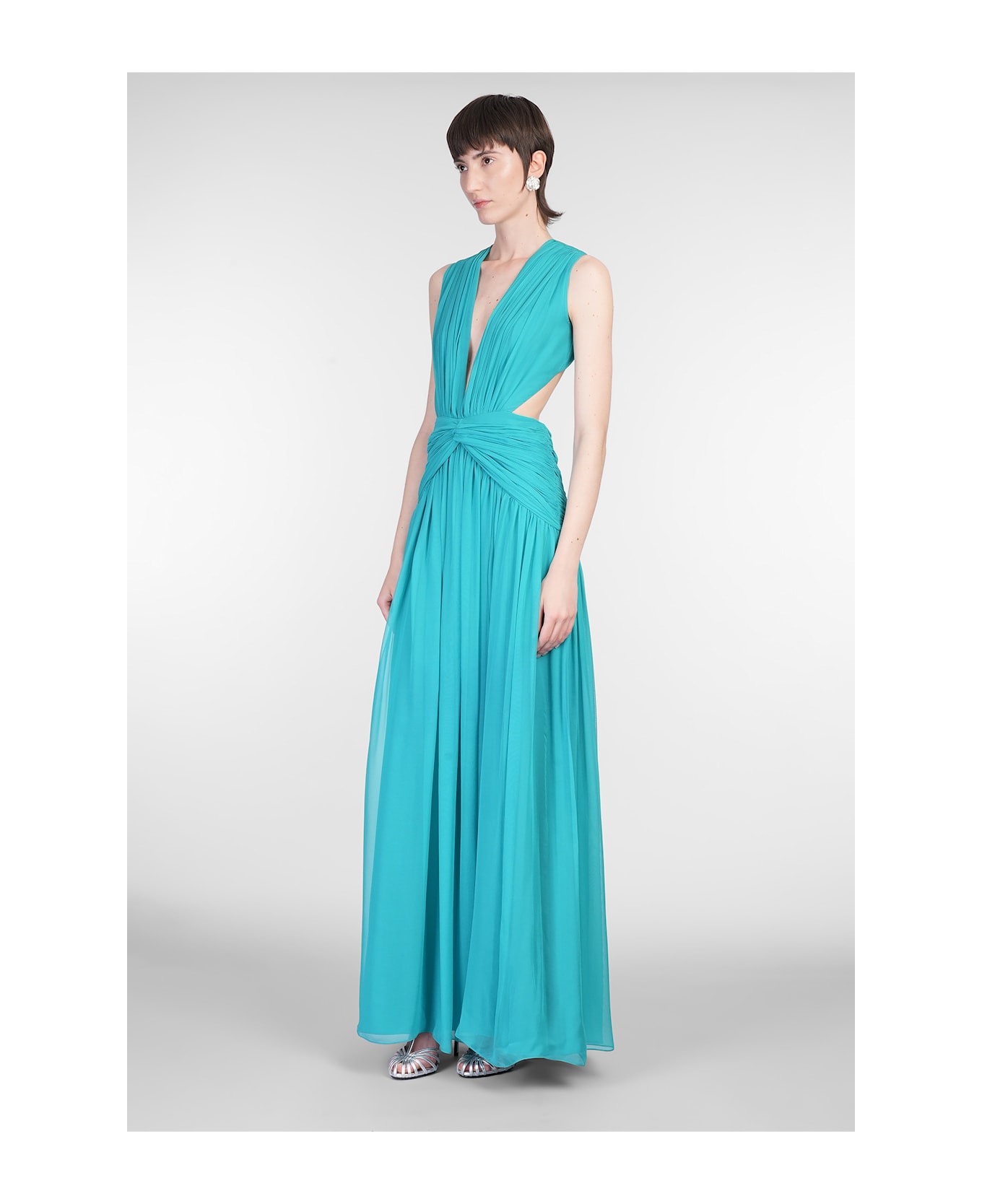 Costarellos Luccia Long Dress In Blue Silk - blue
