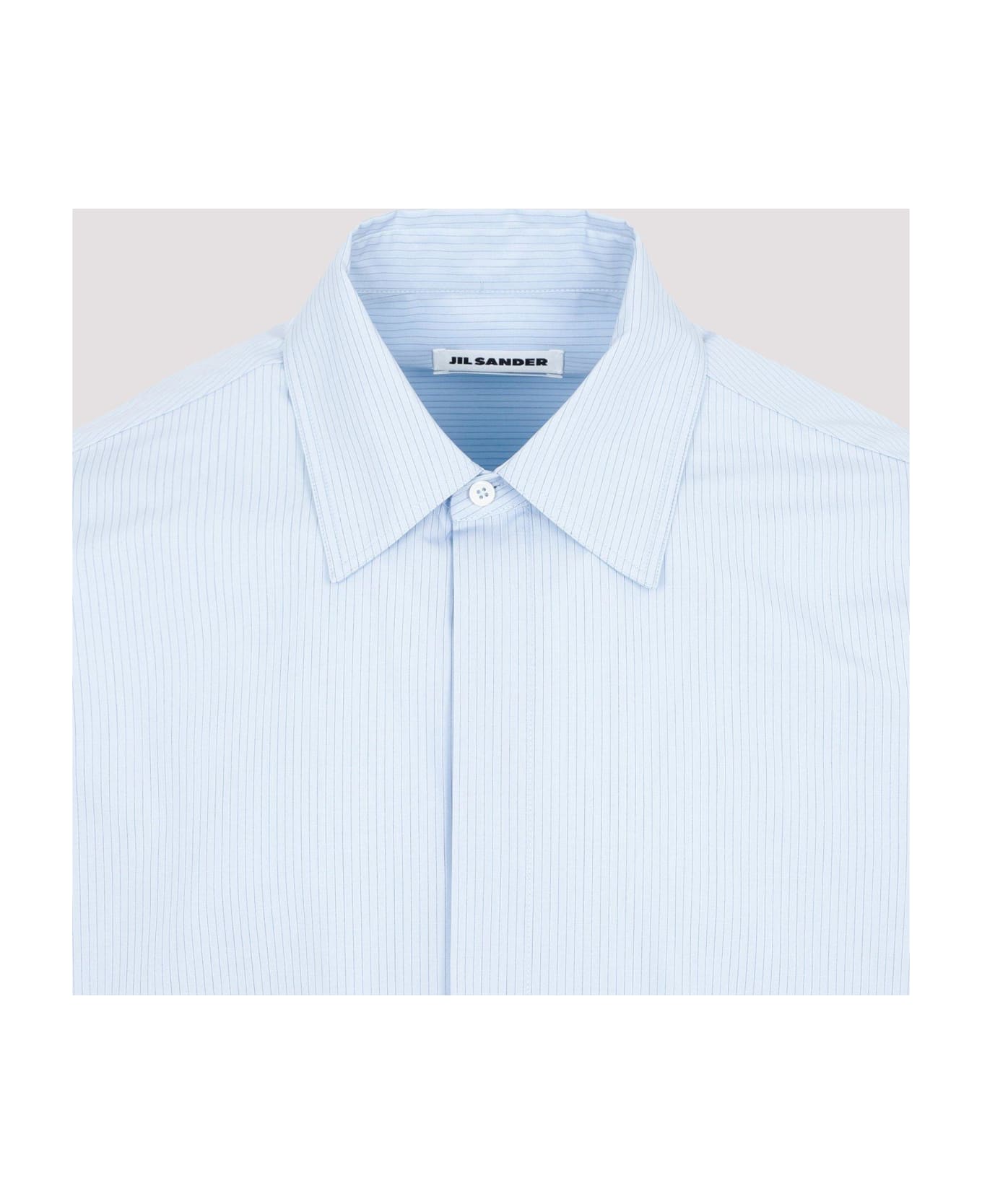 Jil Sander Logo Embroidered Long-sleeved Shirt - Azzurro