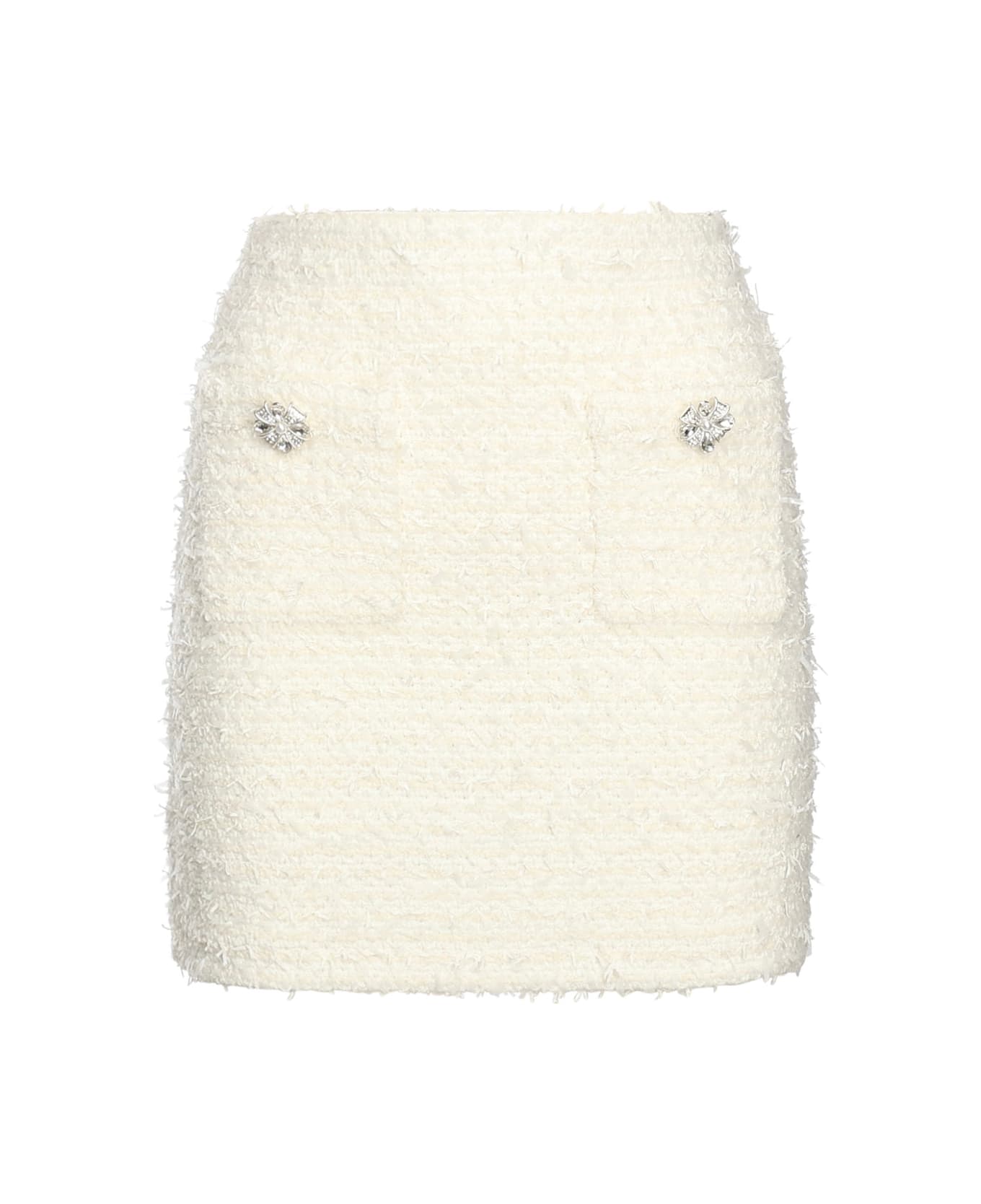 self-portrait Bouclé Knit Mini Skirt - White