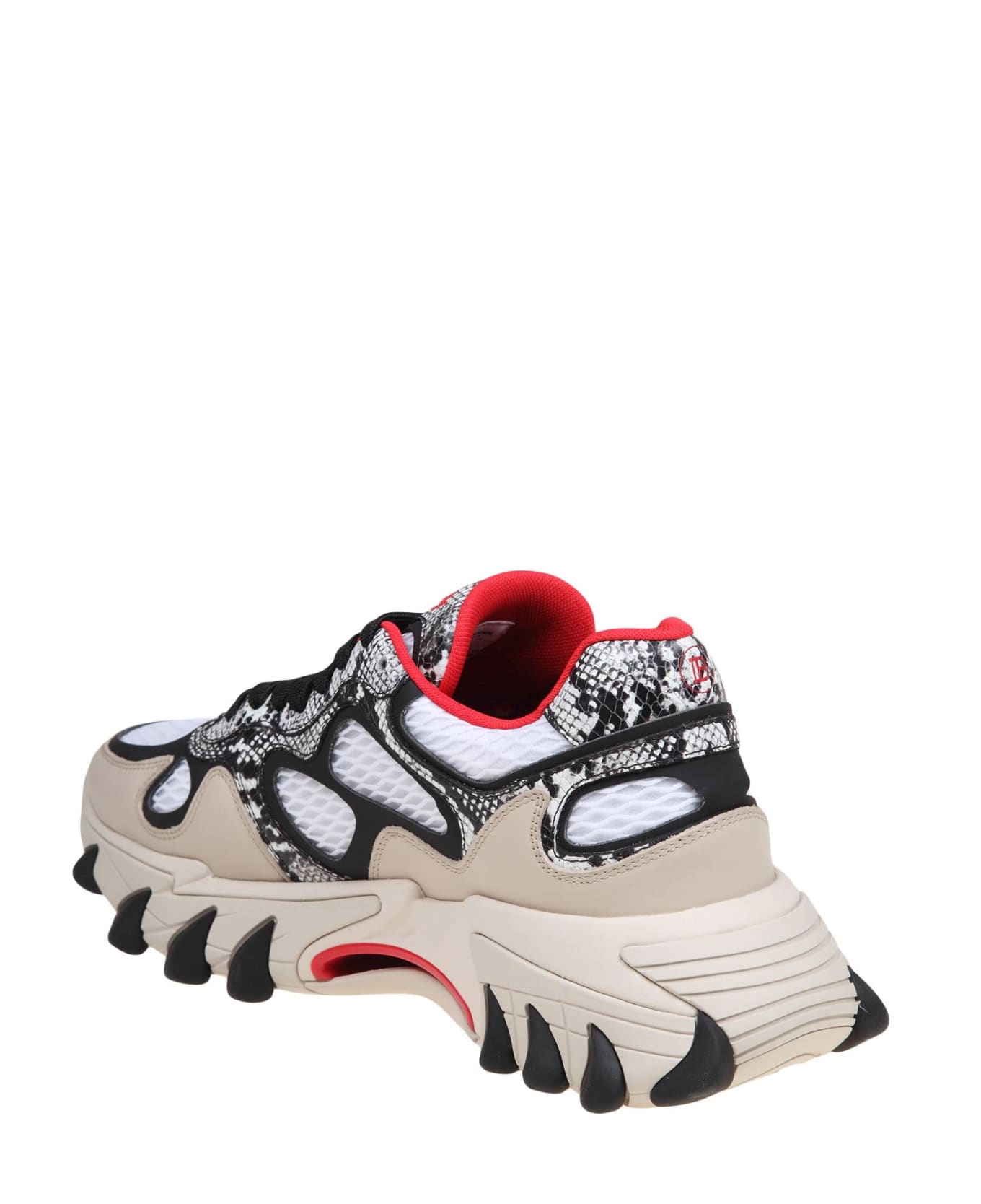 Balmain B-east Sneakers In Mix Of Materials With Python Effect - Grey/Red